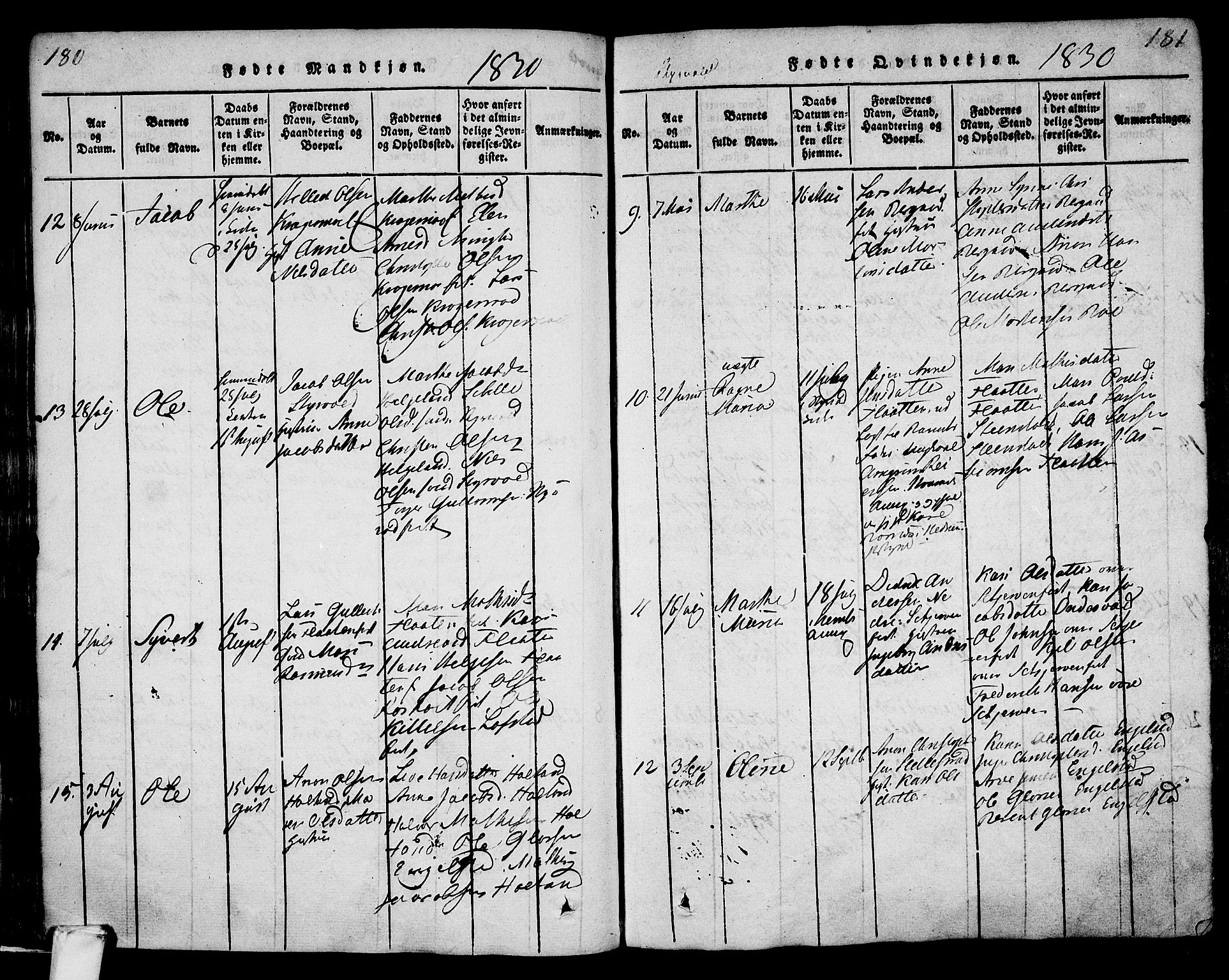 Lardal kirkebøker, AV/SAKO-A-350/F/Fa/L0005: Parish register (official) no. I 5, 1814-1835, p. 180-181