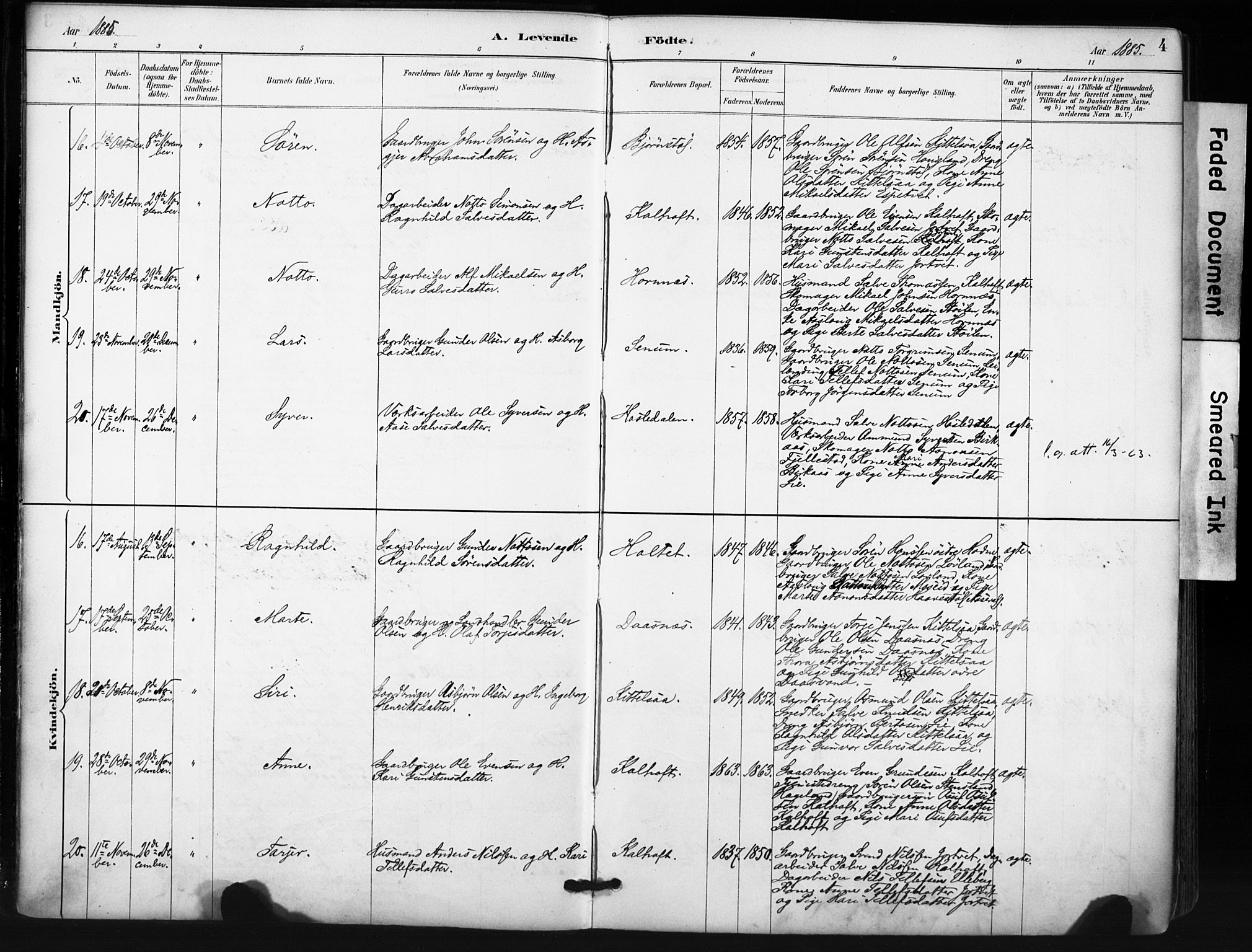 Evje sokneprestkontor, SAK/1111-0008/F/Fa/Fab/L0003: Parish register (official) no. A 3, 1884-1909, p. 4