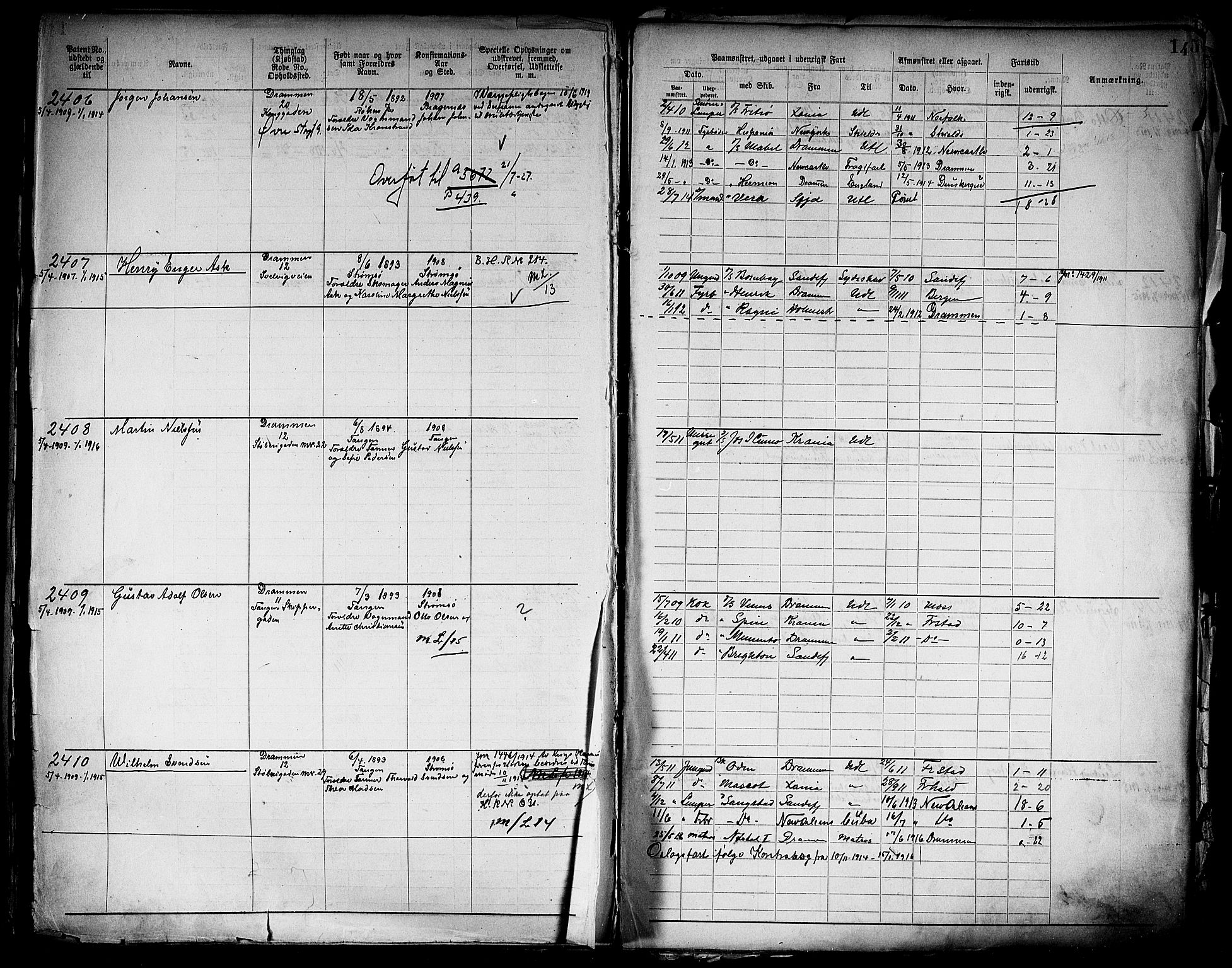 Drammen innrulleringsdistrikt, SAKO/A-781/F/Fb/L0006: Annotasjonsrulle, 1905-1911, p. 147