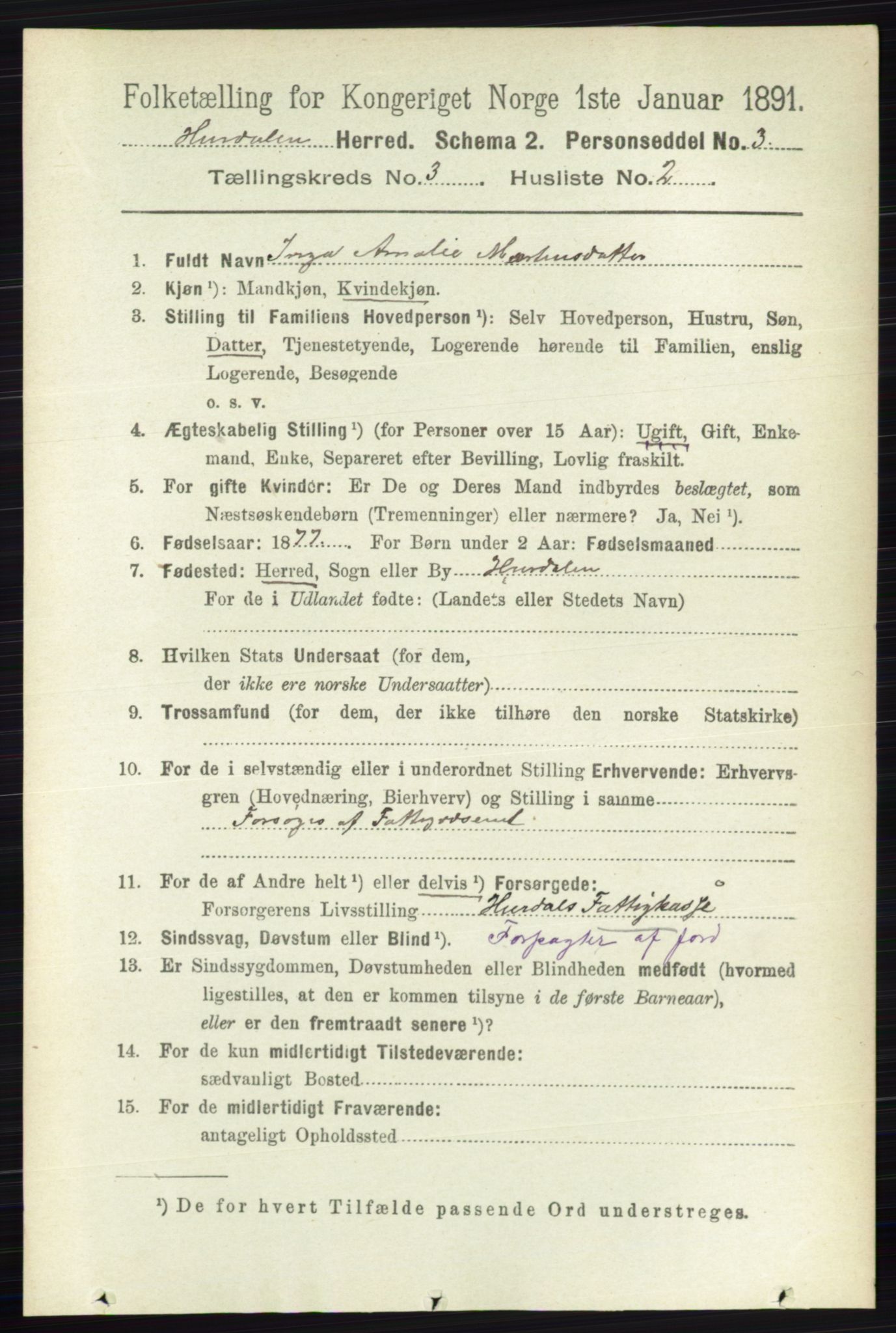 RA, 1891 census for 0239 Hurdal, 1891, p. 1038