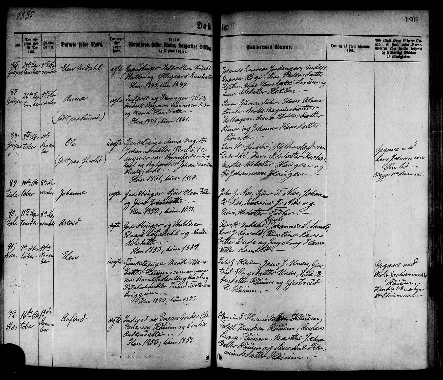 Luster sokneprestembete, AV/SAB-A-81101/H/Haa/Haaa/L0010: Parish register (official) no. A 10, 1871-1886, p. 196