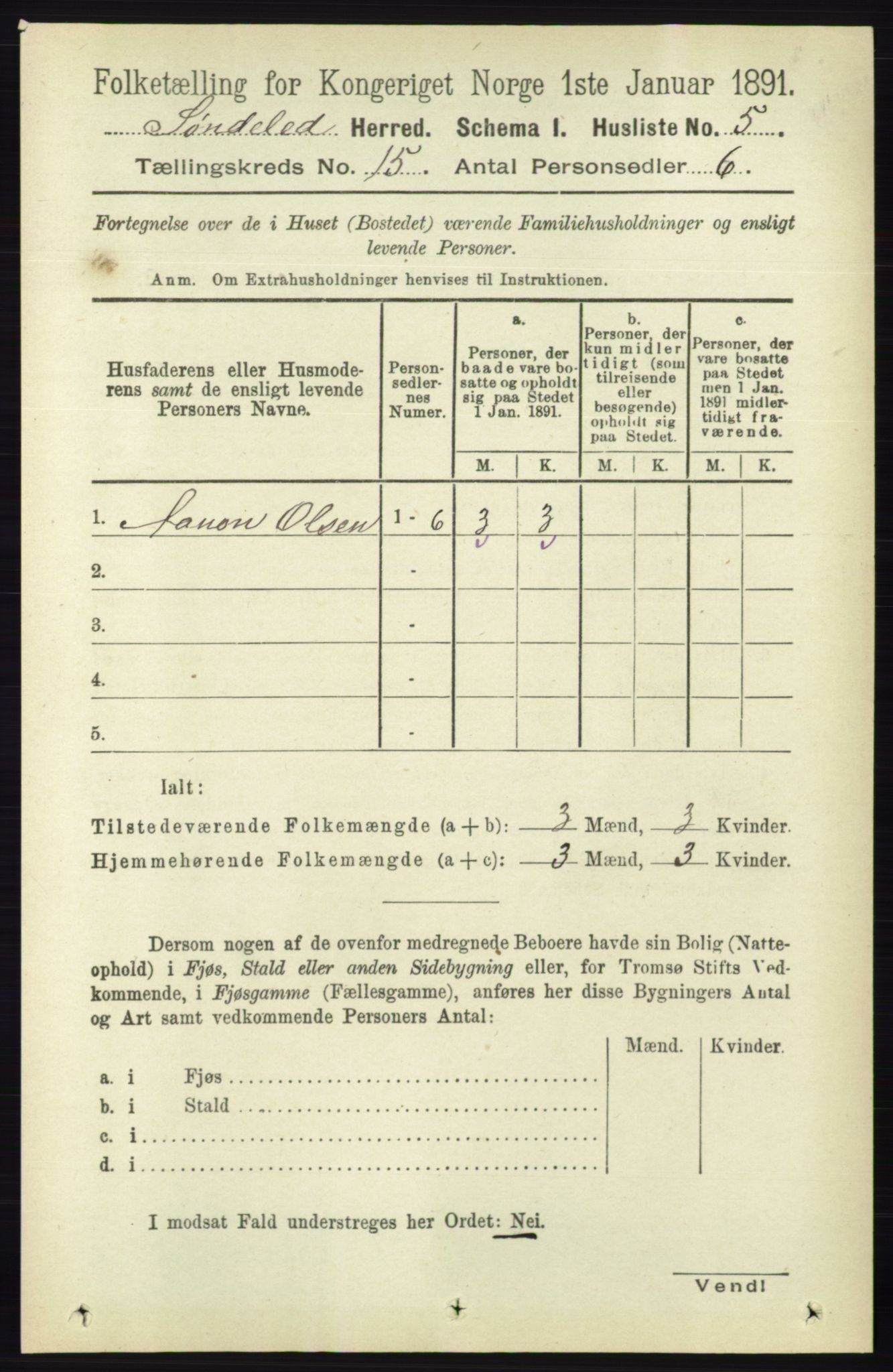 RA, 1891 census for 0913 Søndeled, 1891, p. 4308