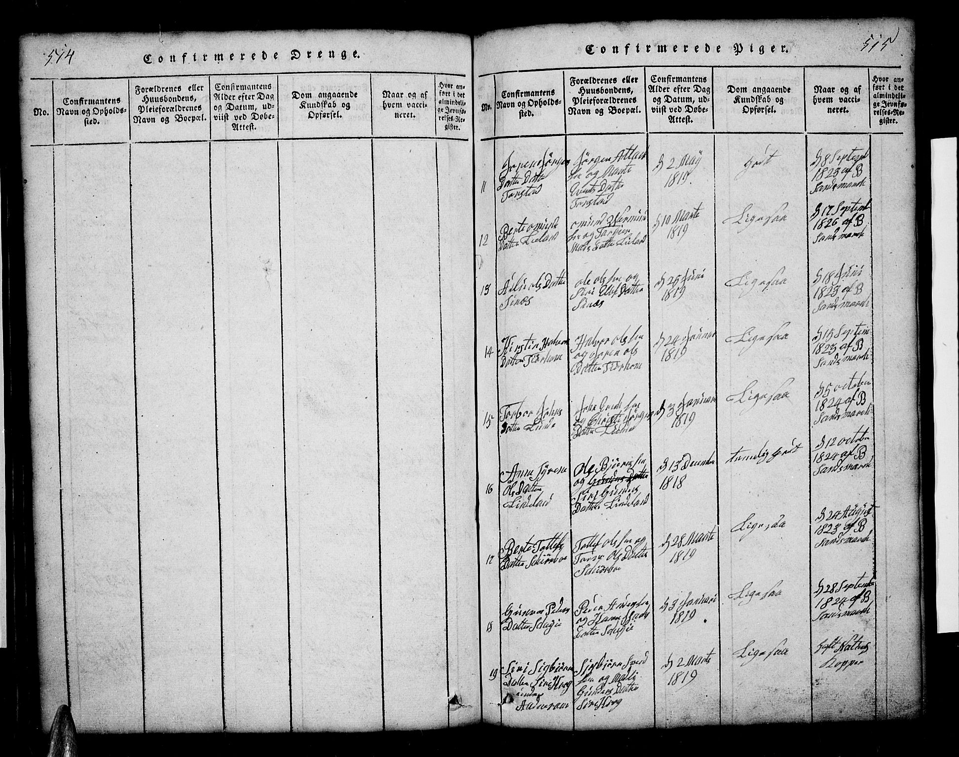 Sirdal sokneprestkontor, SAK/1111-0036/F/Fb/Fbb/L0001: Parish register (copy) no. B 1, 1815-1834, p. 514-515