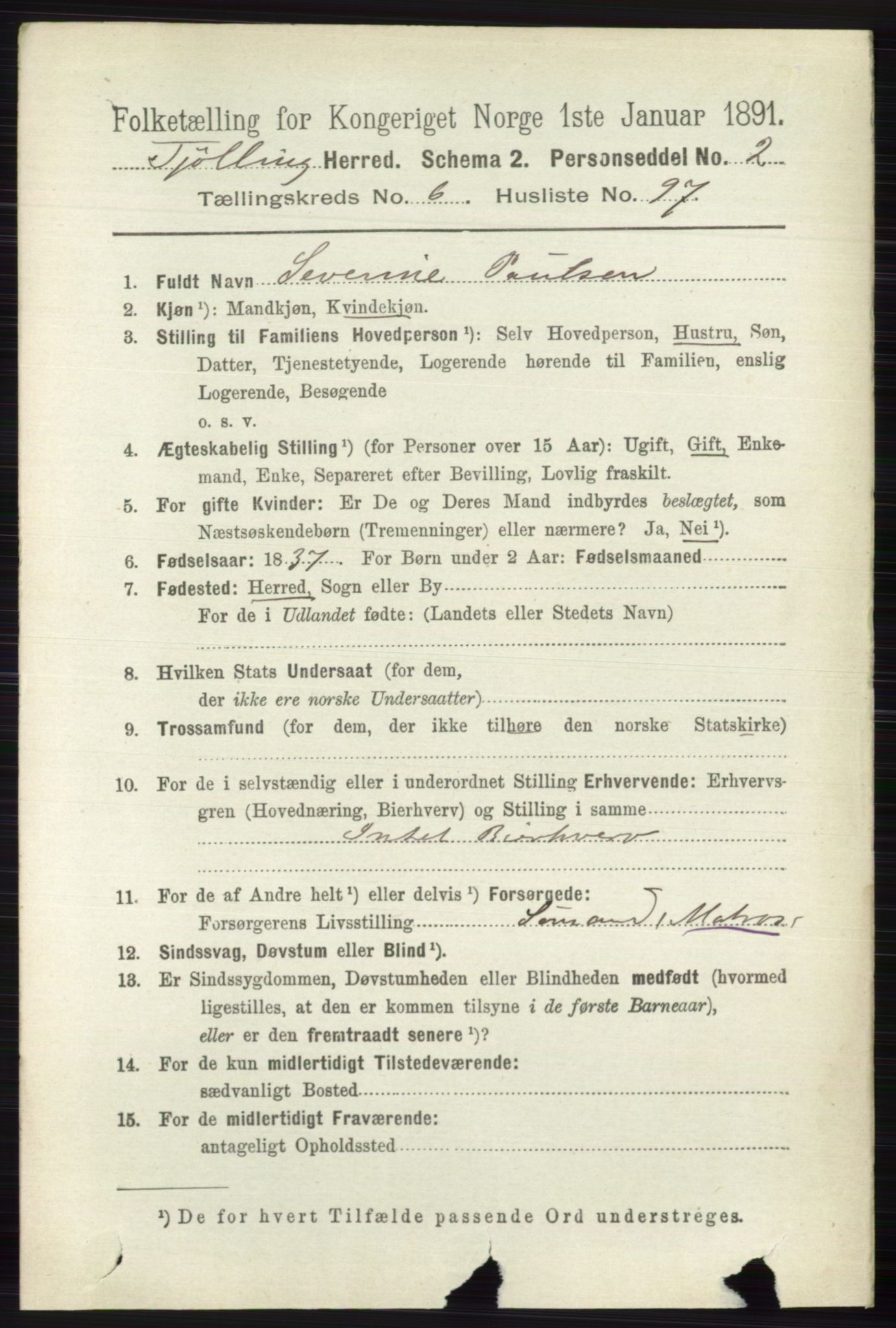 RA, 1891 census for 0725 Tjølling, 1891, p. 3544