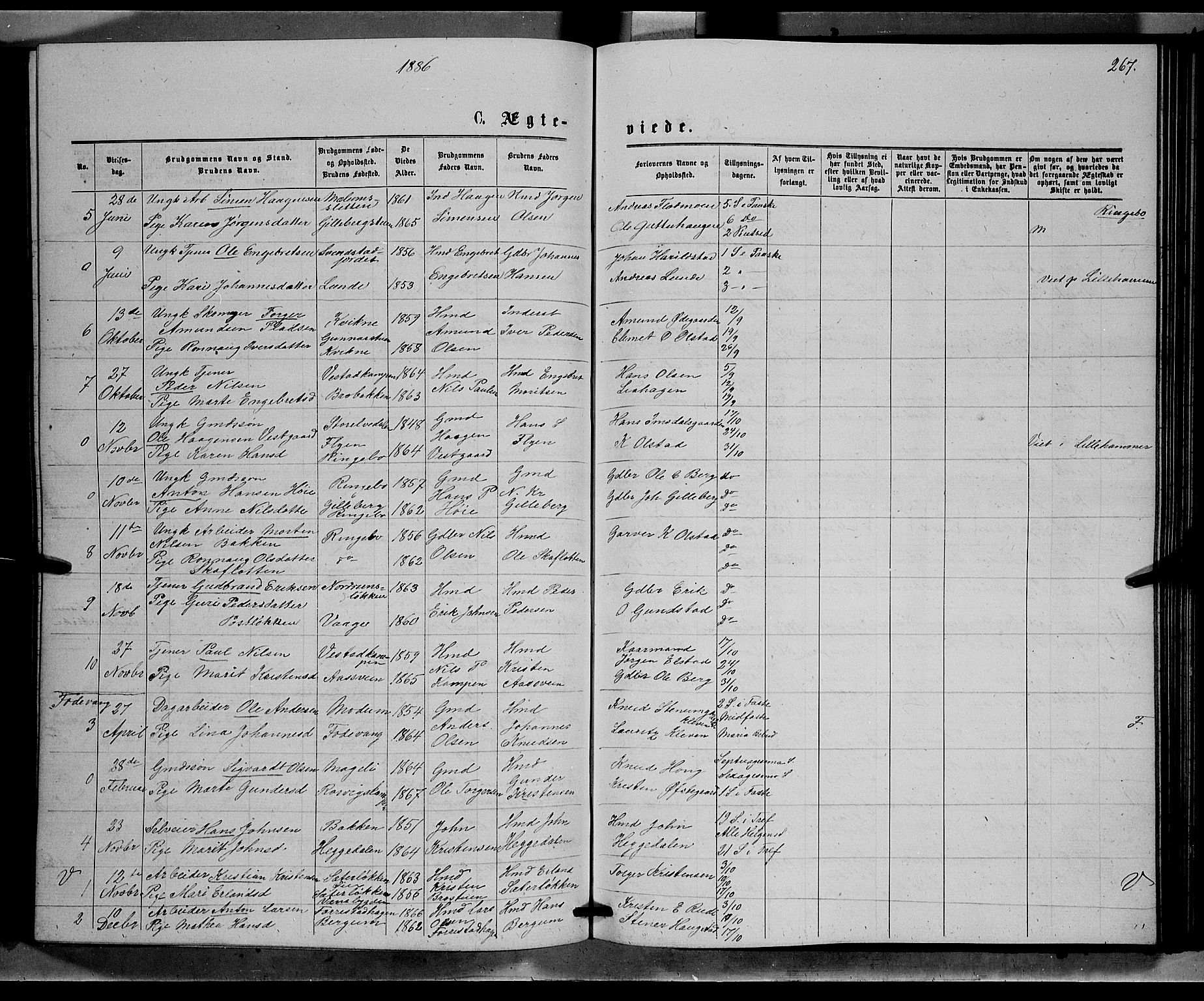 Ringebu prestekontor, AV/SAH-PREST-082/H/Ha/Hab/L0006: Parish register (copy) no. 6, 1880-1898, p. 267