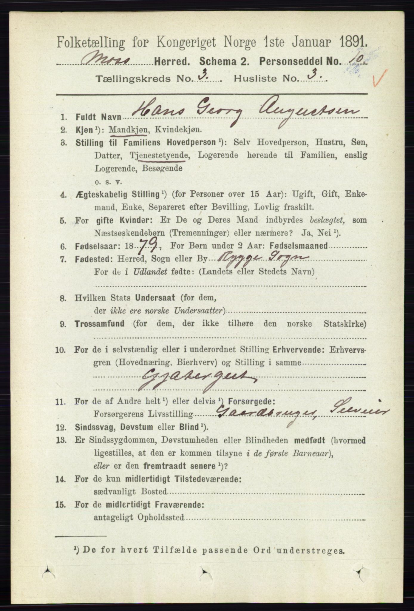 RA, 1891 Census for 0194 Moss, 1891, p. 1155