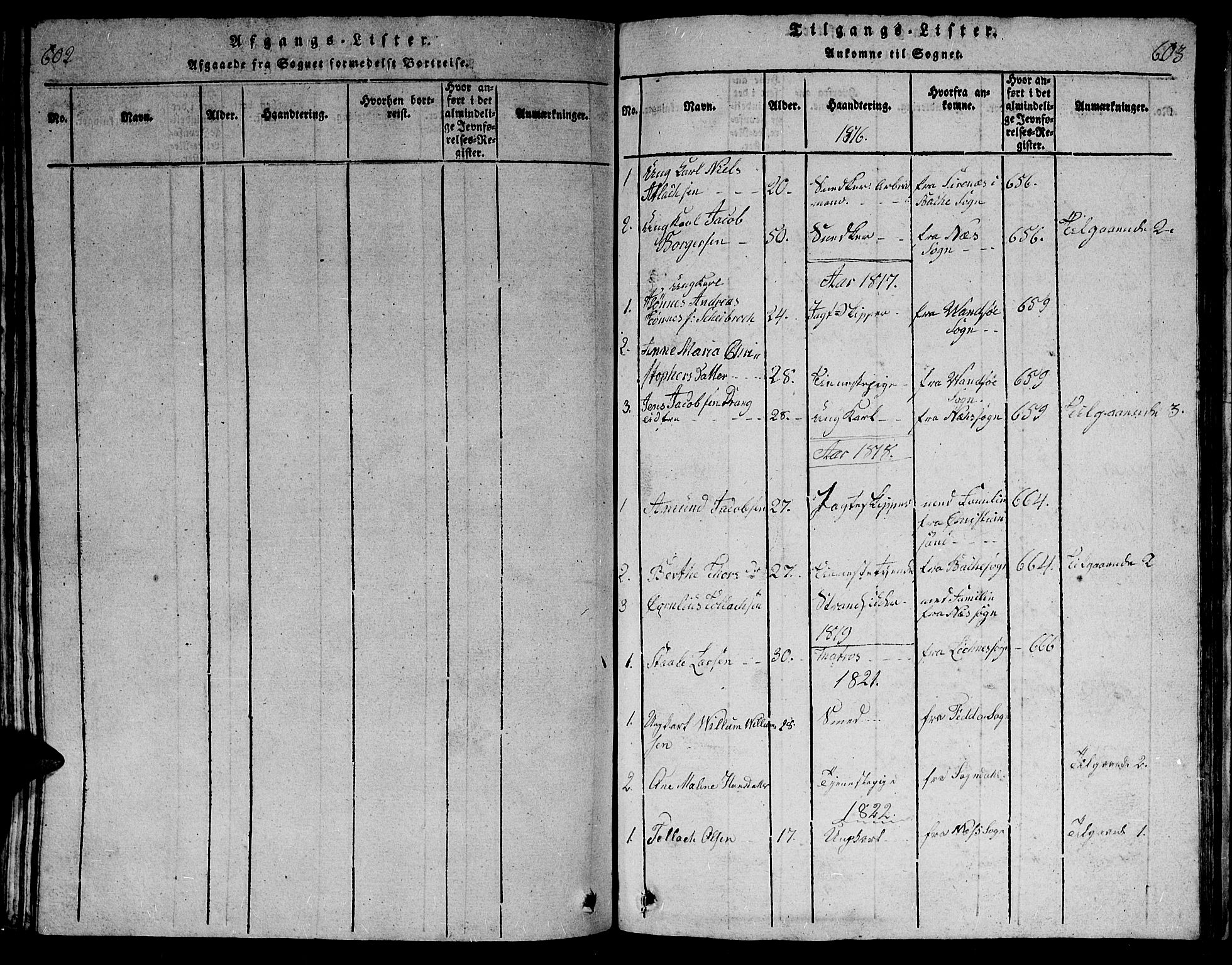 Flekkefjord sokneprestkontor, SAK/1111-0012/F/Fb/Fbb/L0001: Parish register (copy) no. B 1, 1815-1830, p. 602-603