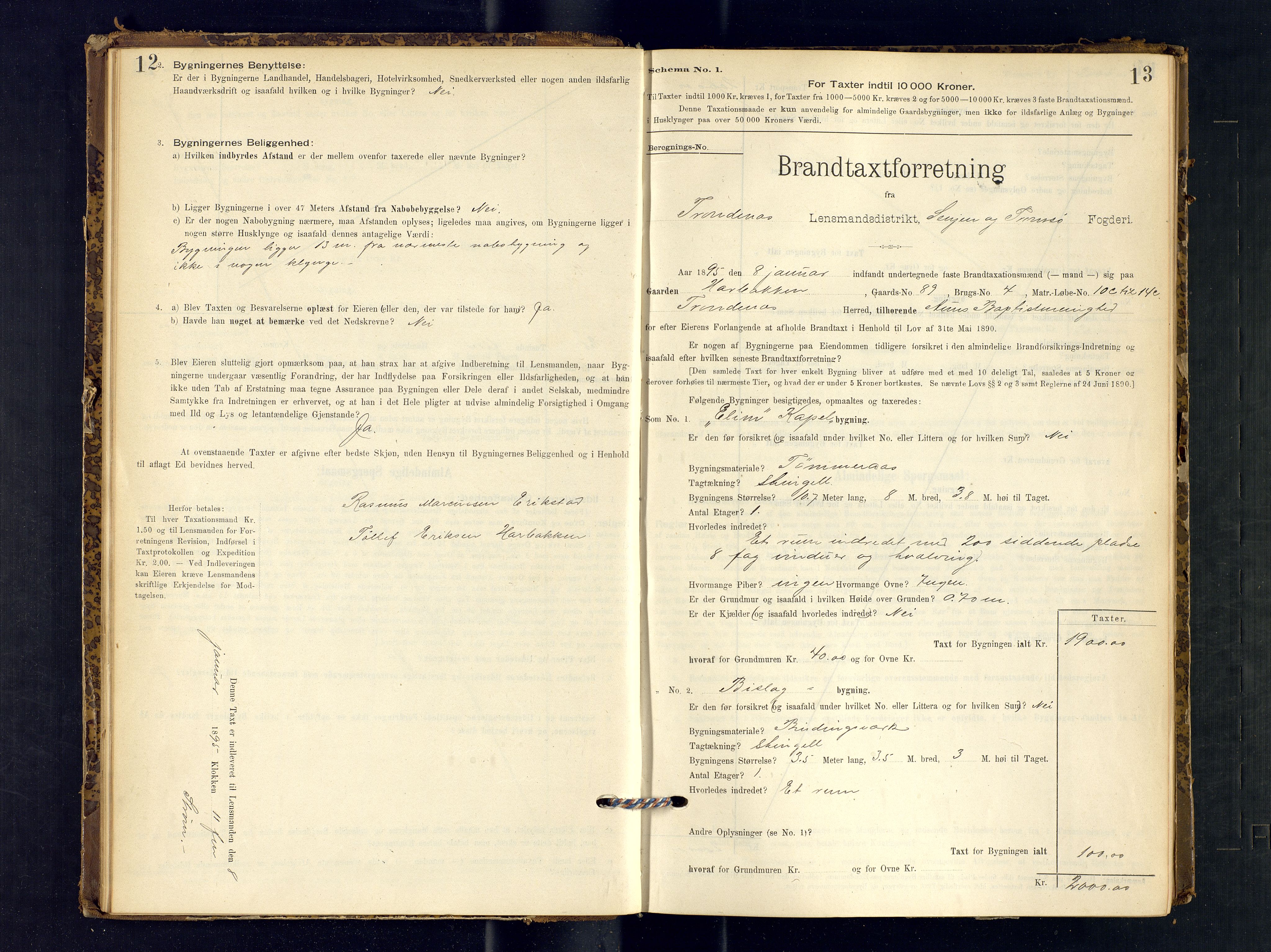 Harstad lensmannskontor, SATØ/SATØ-10/F/Fr/Fra/L0595: Branntakstprotokoll (S). Merket H, 1894-1900, p. 12-13