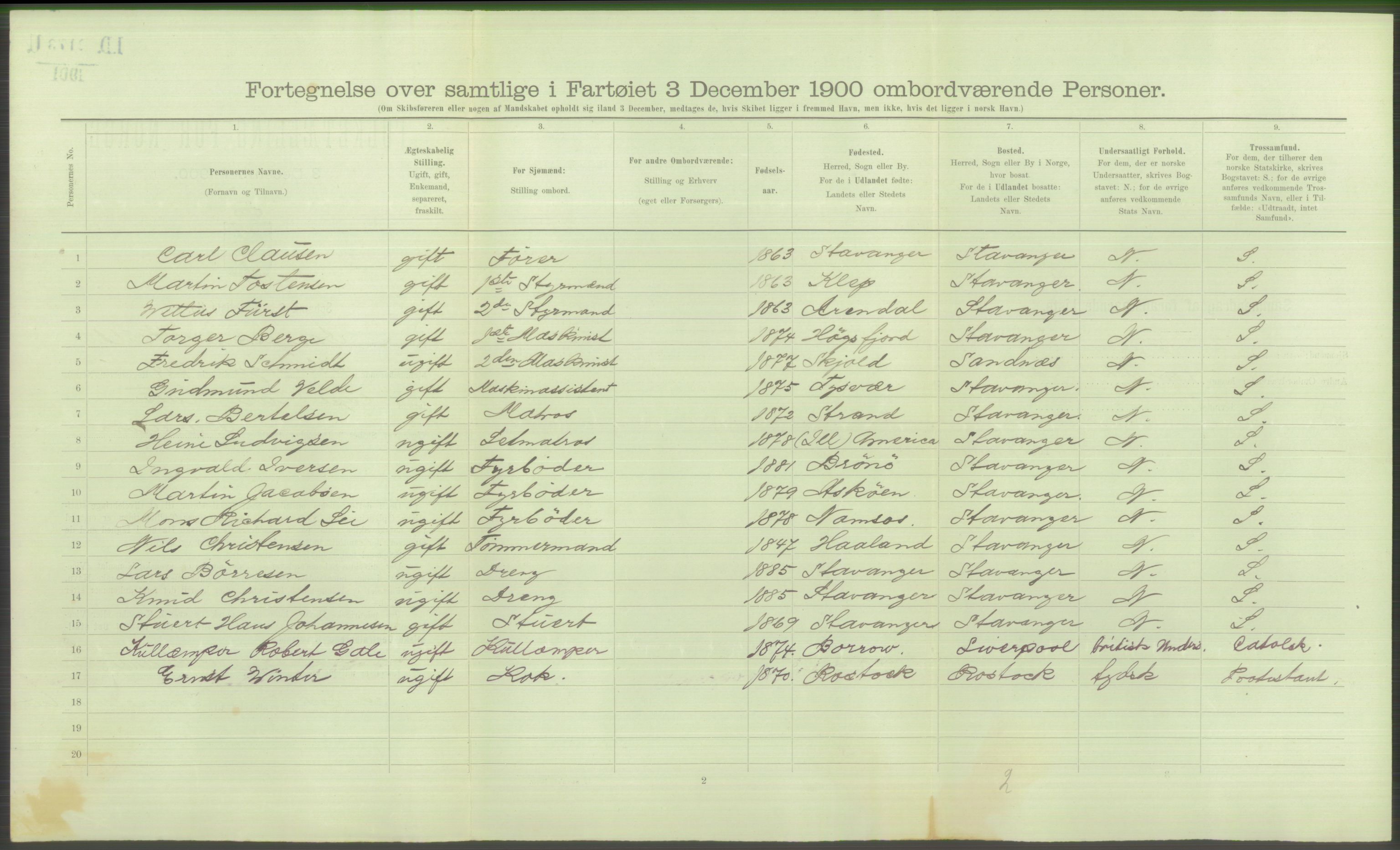 RA, 1900 Census - ship lists from ships in Norwegian harbours, harbours abroad and at sea, 1900, p. 4694