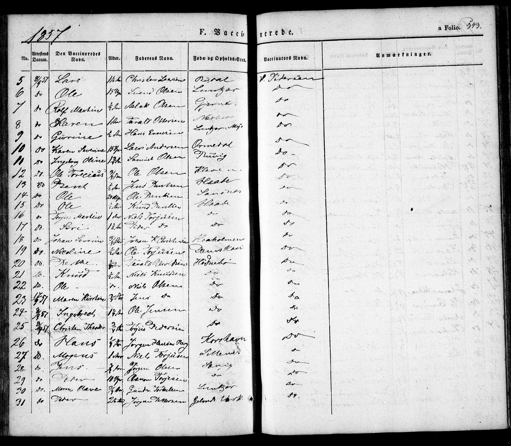 Søndeled sokneprestkontor, SAK/1111-0038/F/Fa/L0002: Parish register (official) no. A 2, 1839-1860, p. 543