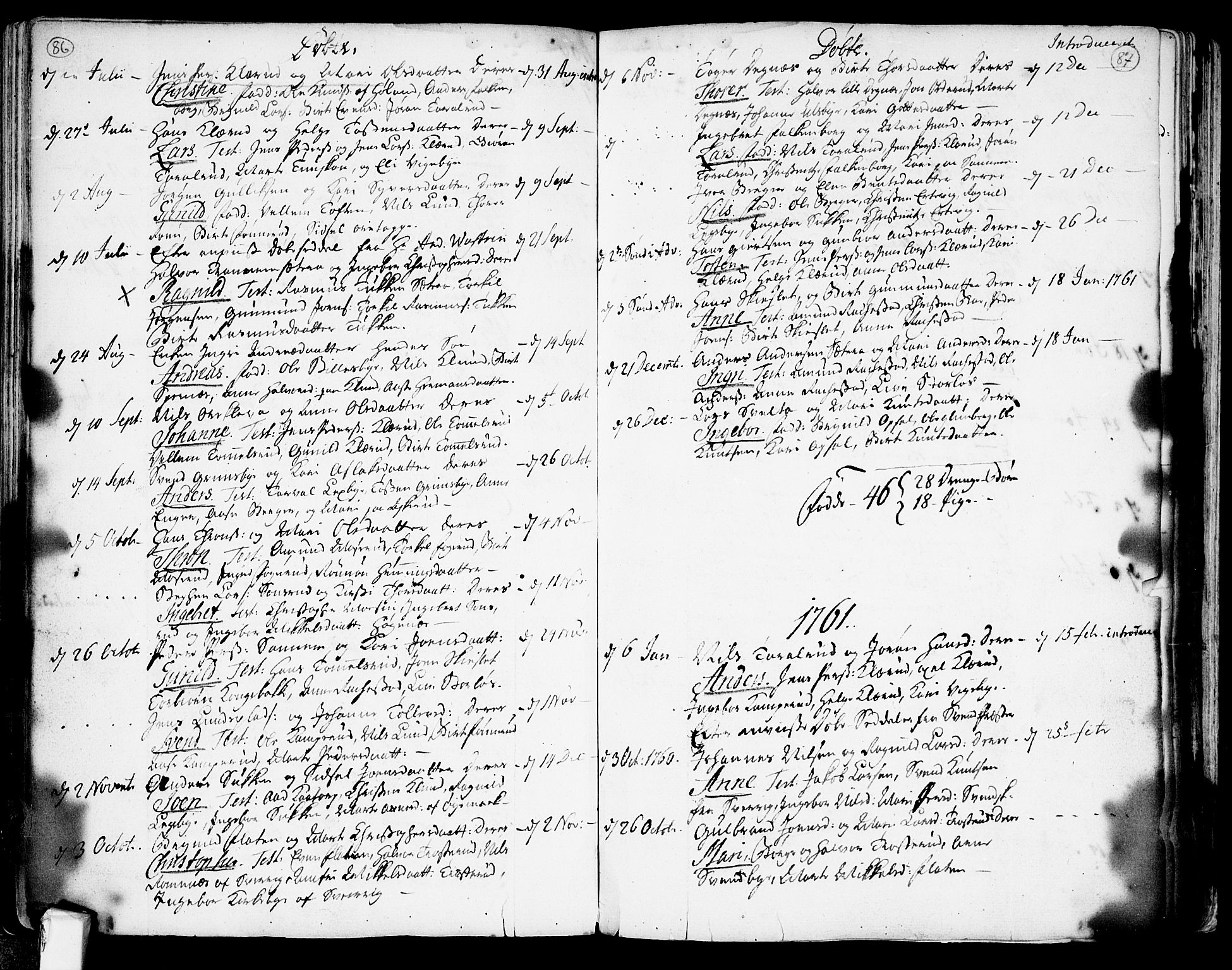 Rødenes prestekontor Kirkebøker, SAO/A-2005/F/Fa/L0002: Parish register (official) no. I 2, 1733-1776, p. 86-87