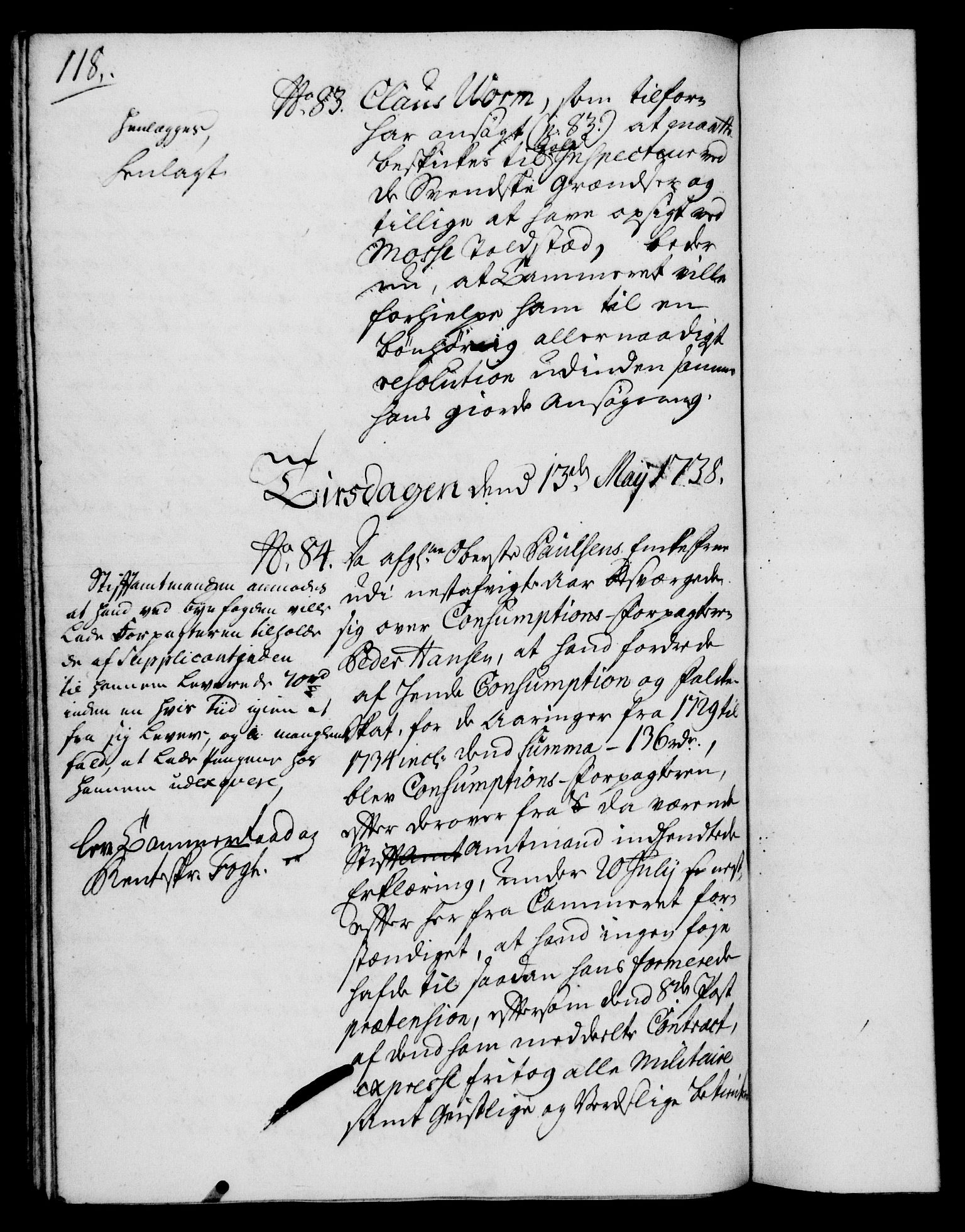 Rentekammeret, Kammerkanselliet, AV/RA-EA-3111/G/Gh/Gha/L0020: Norsk ekstraktmemorialprotokoll (merket RK 53.65), 1738-1739, p. 118