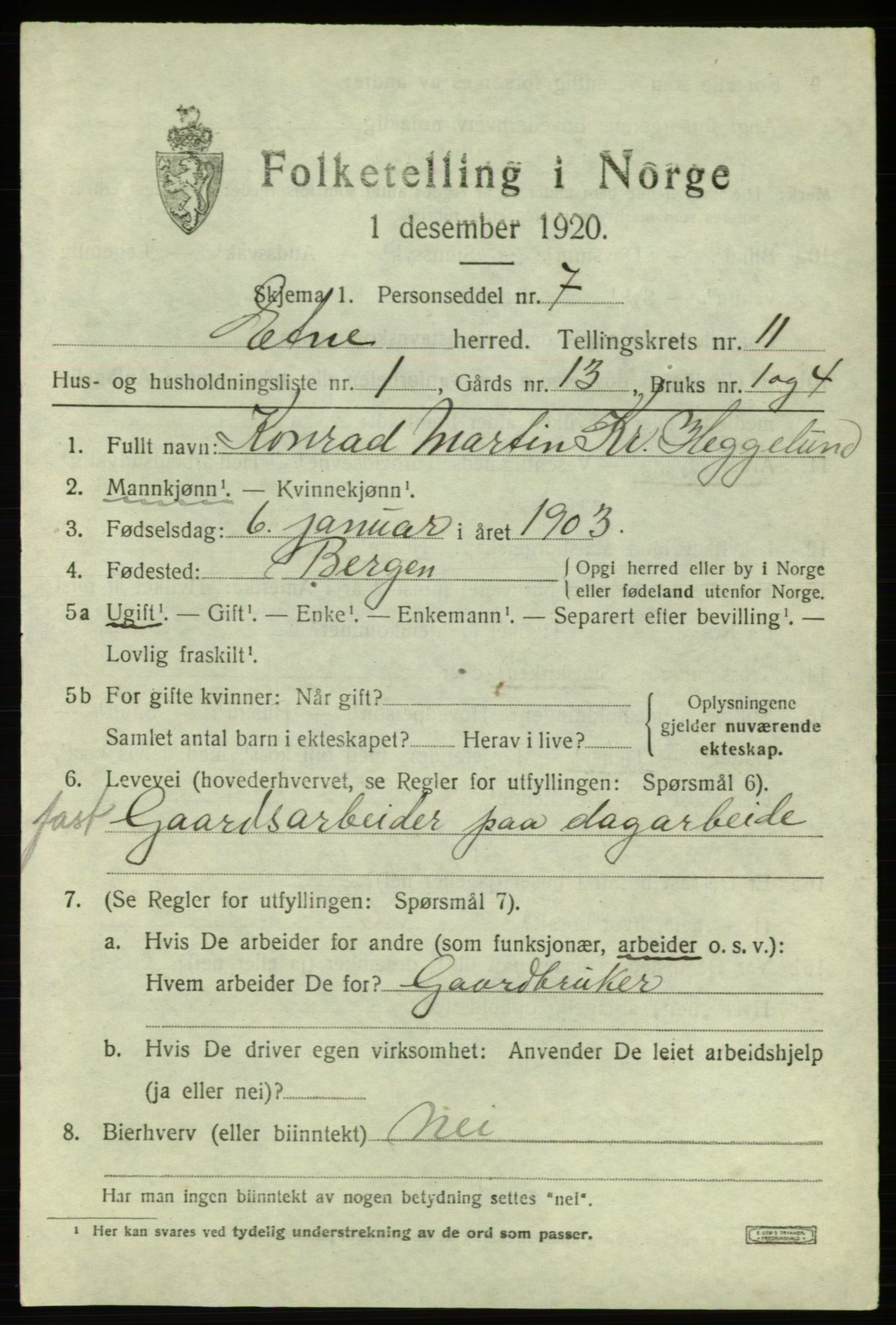 SAB, 1920 census for Etne, 1920, p. 4679