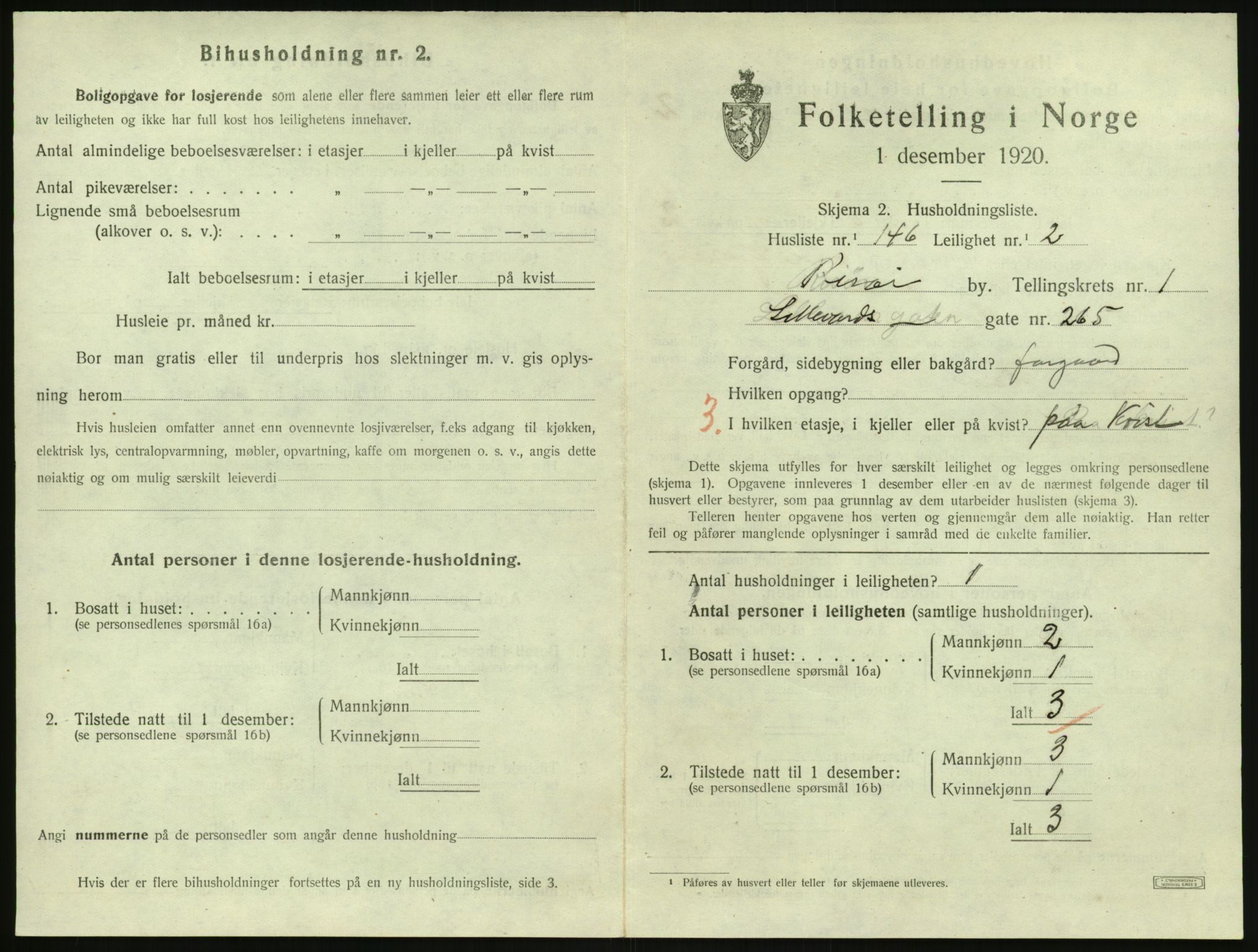 SAK, 1920 census for Risør, 1920, p. 1705