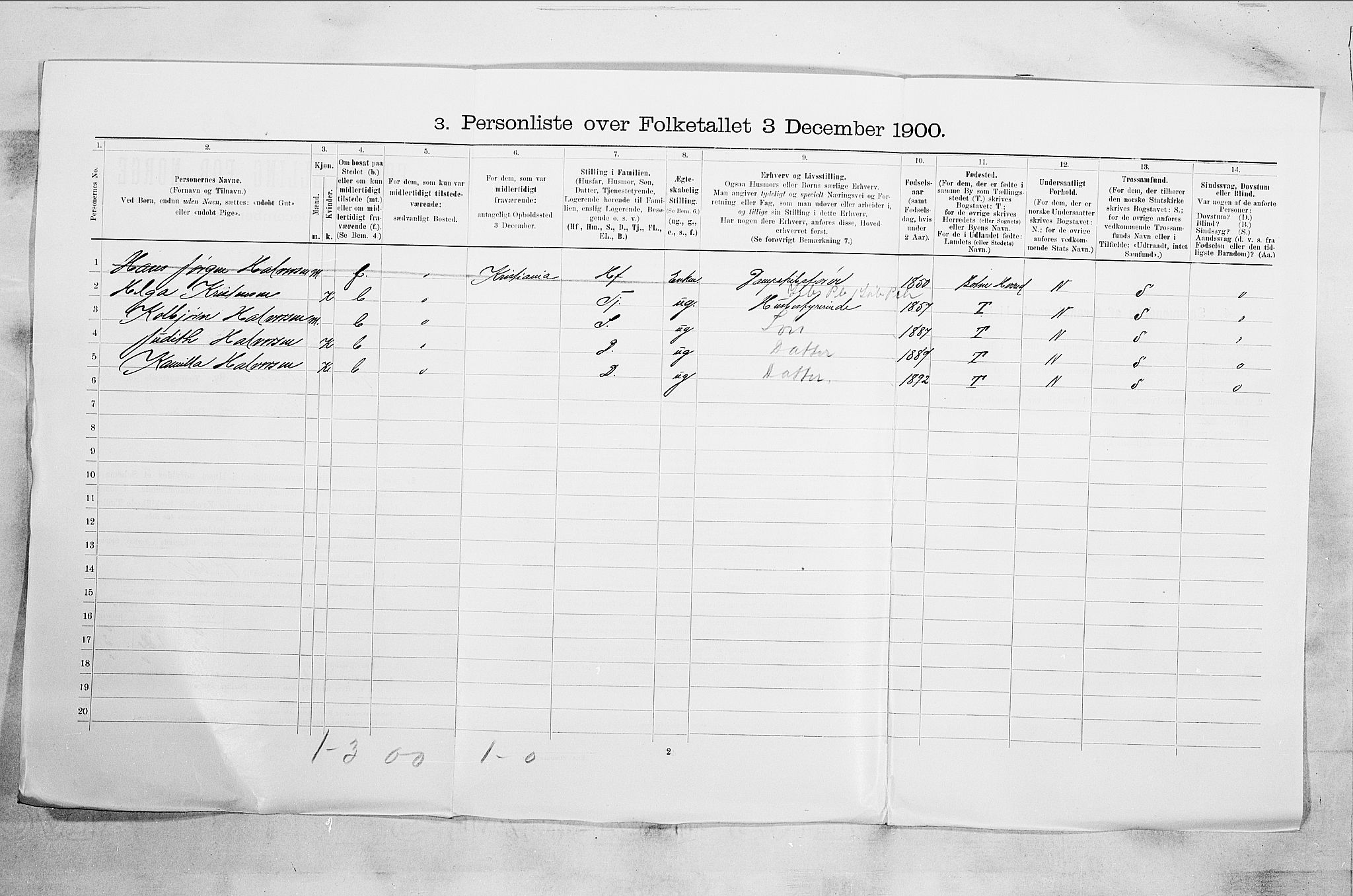 RA, 1900 census for Holmestrand, 1900, p. 173