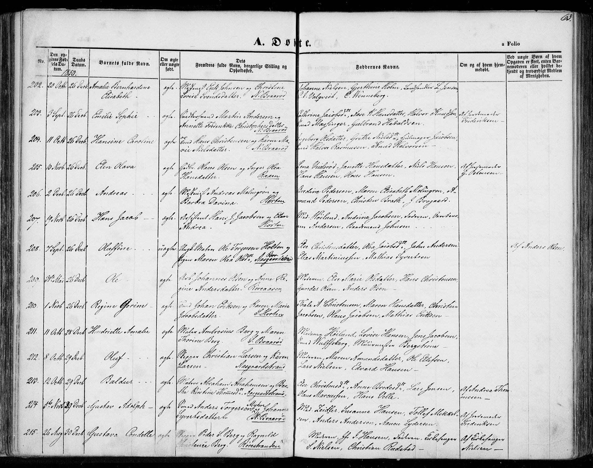Borre kirkebøker, SAKO/A-338/F/Fa/L0005: Parish register (official) no. I 5, 1845-1851, p. 63