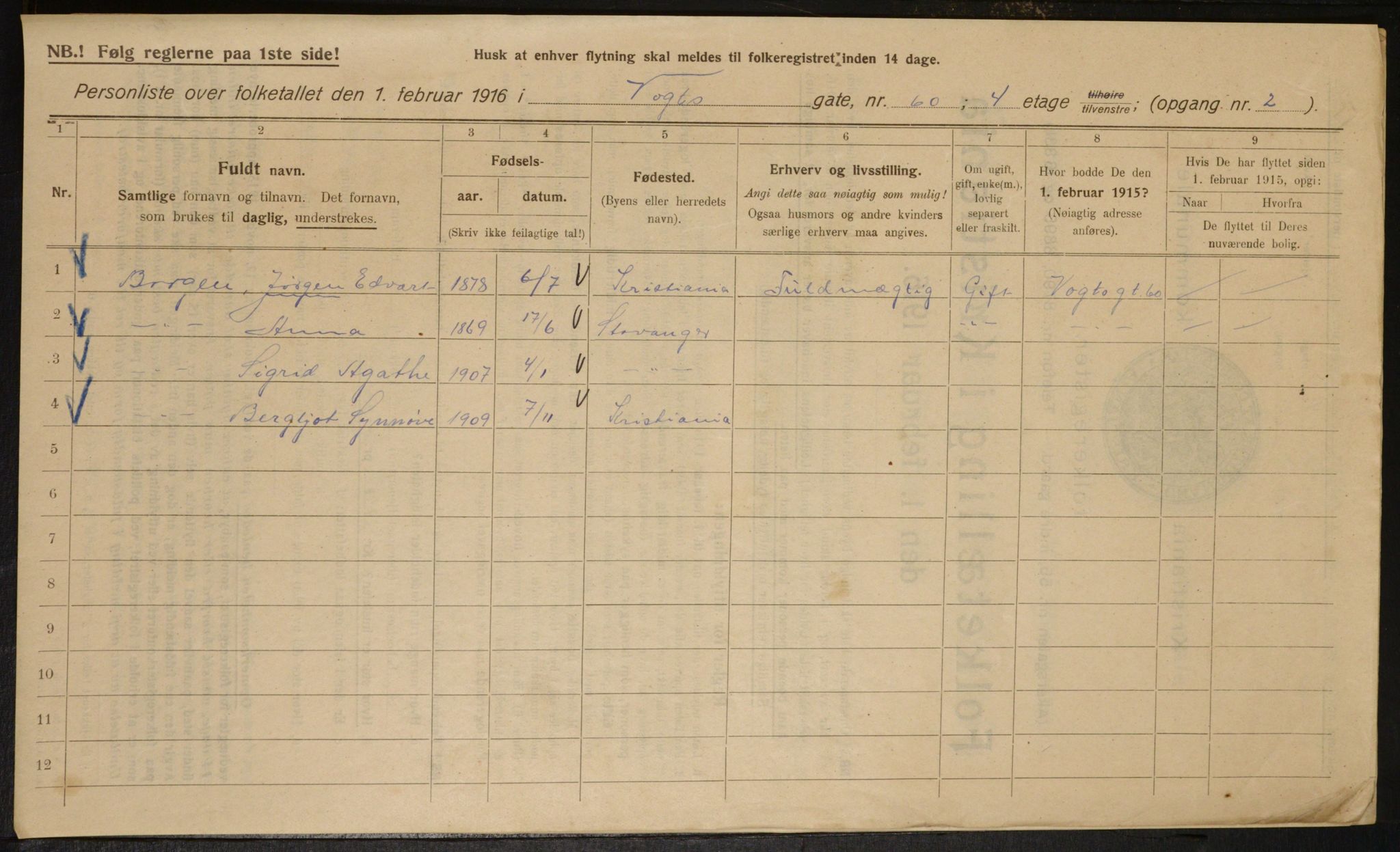 OBA, Municipal Census 1916 for Kristiania, 1916, p. 129034