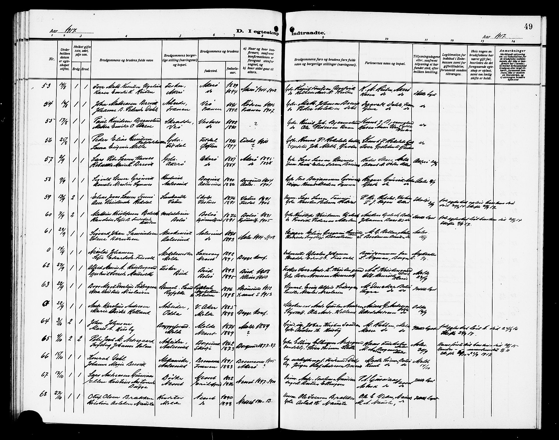 Ministerialprotokoller, klokkerbøker og fødselsregistre - Møre og Romsdal, SAT/A-1454/558/L0703: Parish register (copy) no. 558C04, 1906-1921, p. 49