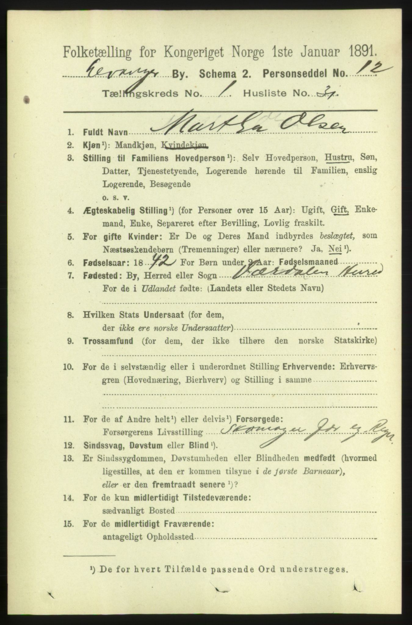 RA, 1891 census for 1701 Levanger, 1891, p. 402