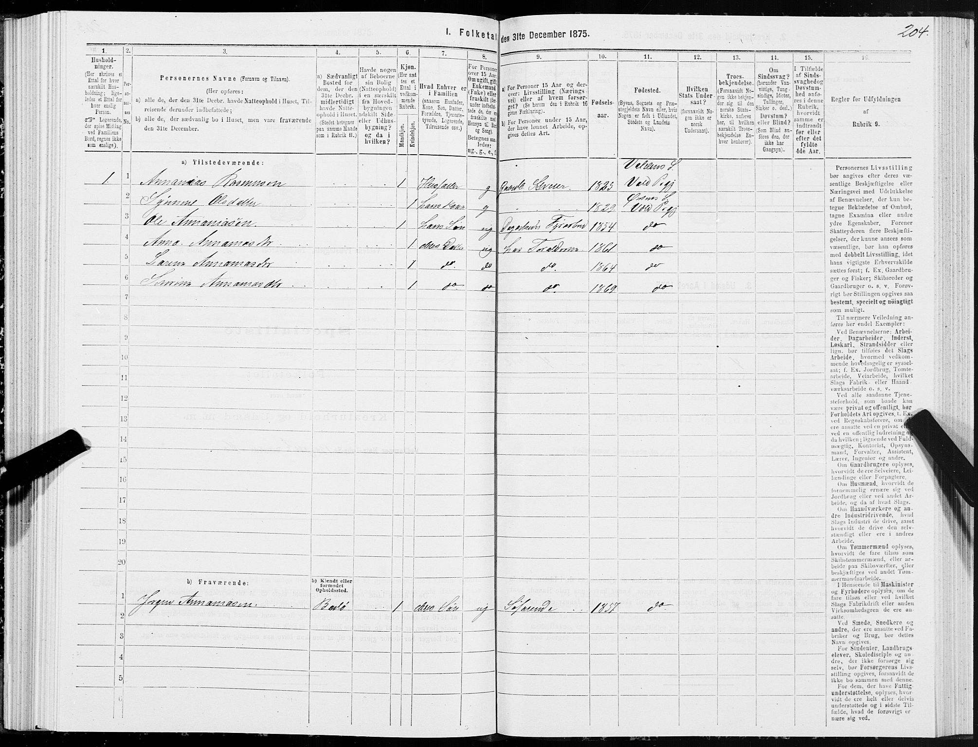 SAT, 1875 census for 1519P Volda, 1875, p. 2204