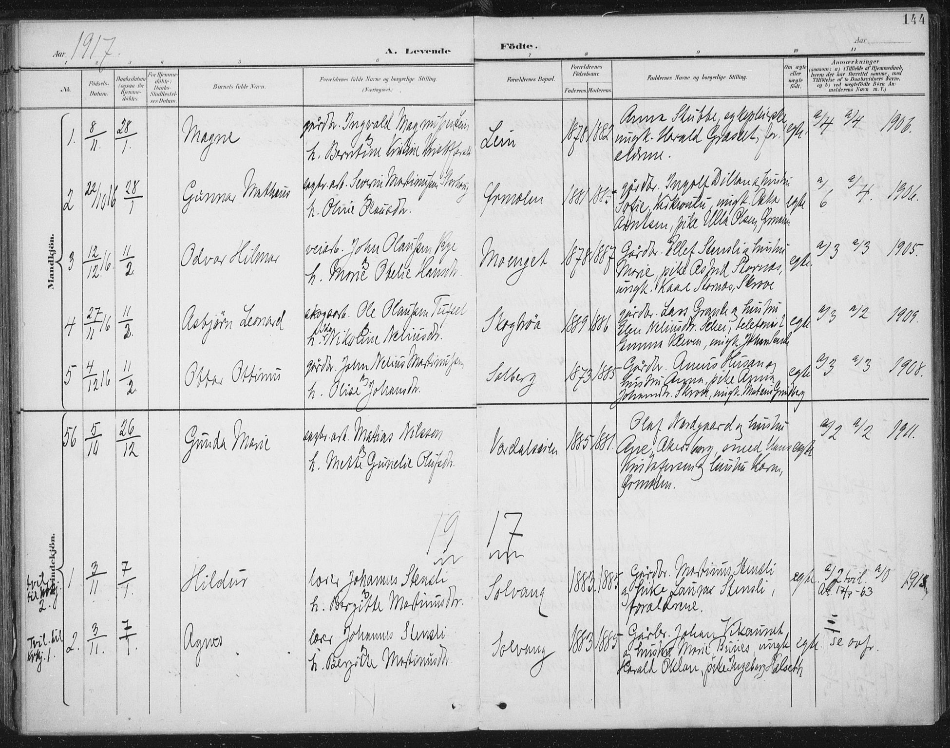 Ministerialprotokoller, klokkerbøker og fødselsregistre - Nord-Trøndelag, SAT/A-1458/723/L0246: Parish register (official) no. 723A15, 1900-1917, p. 144