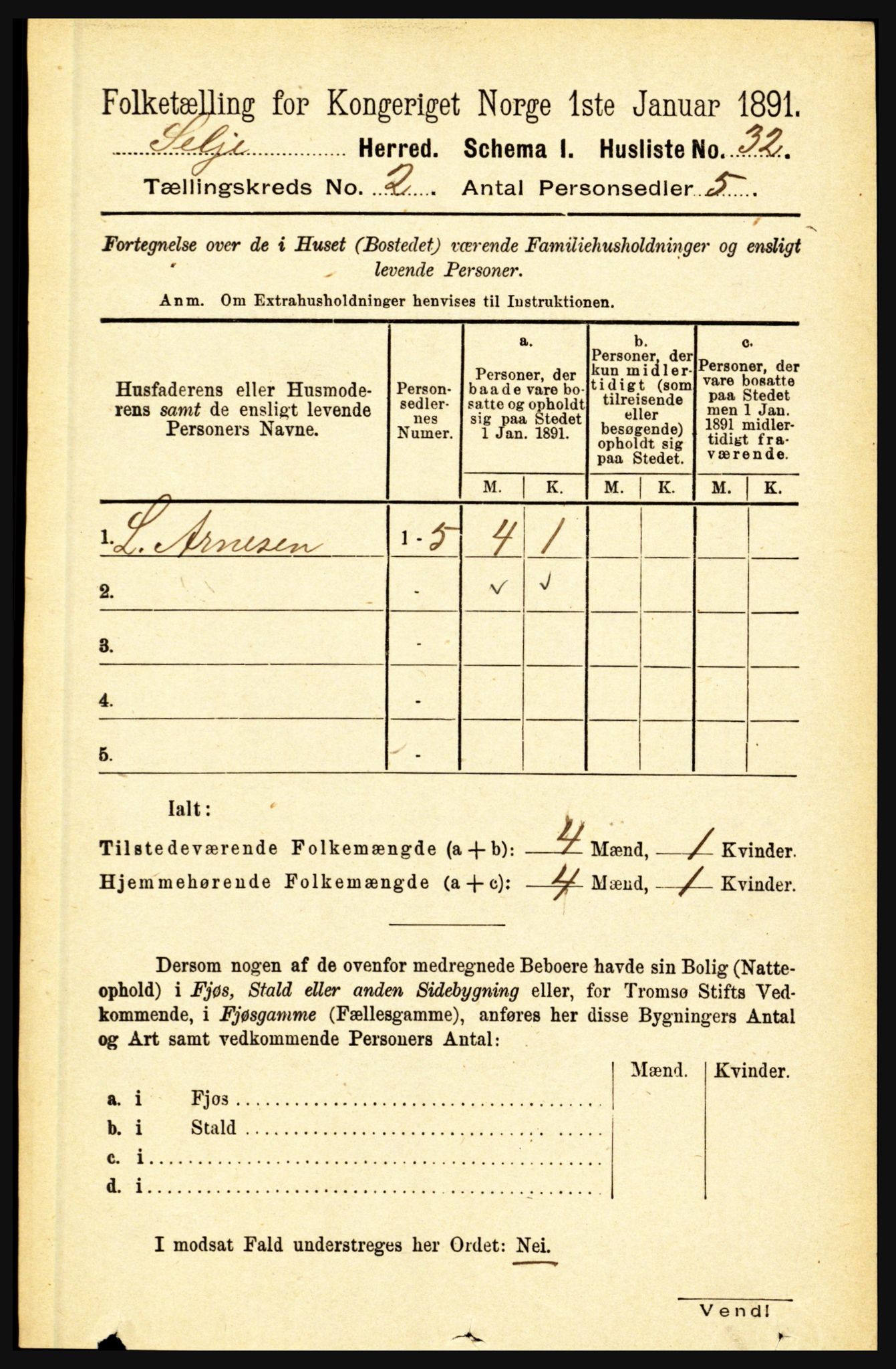 RA, 1891 census for 1441 Selje, 1891, p. 380