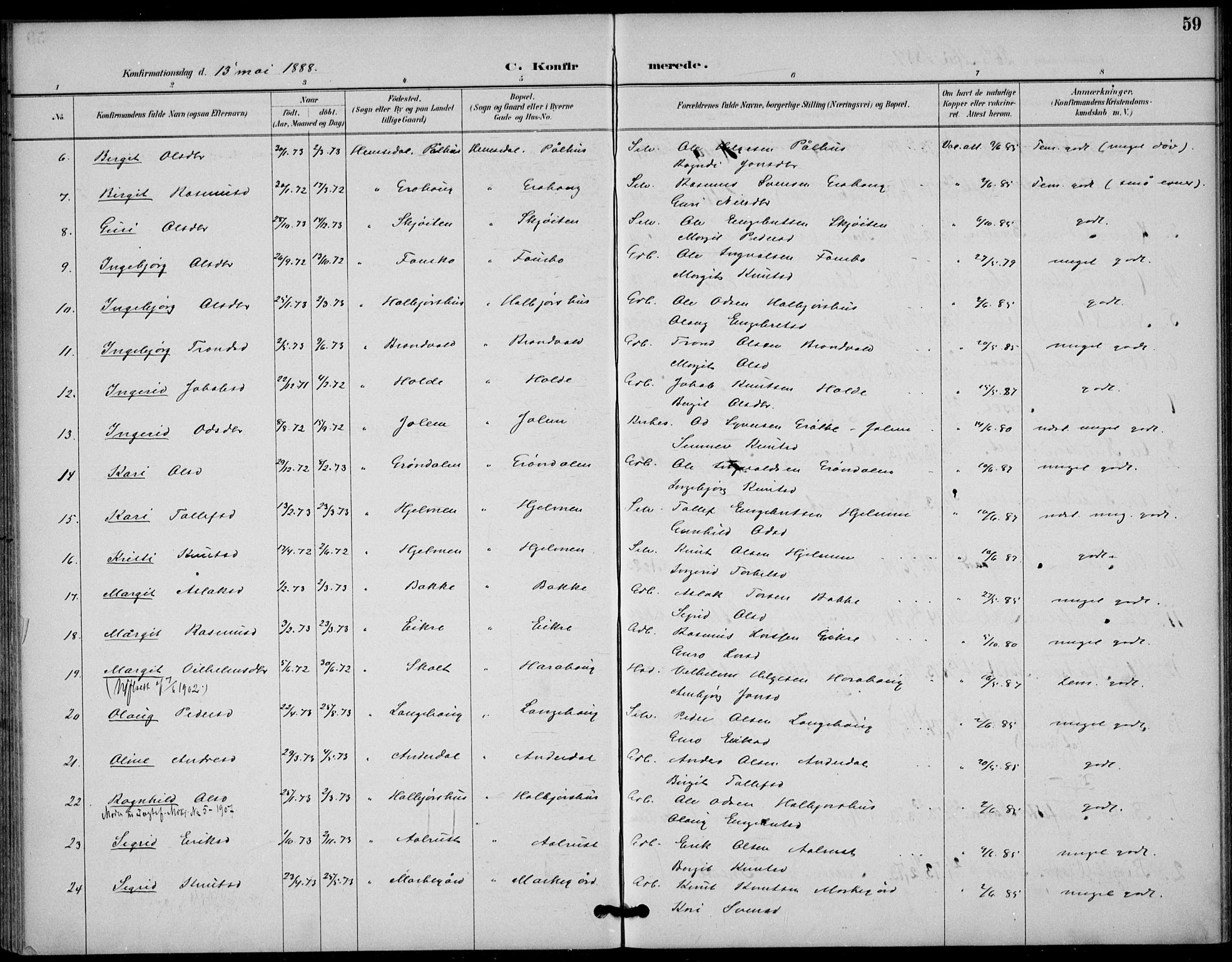 Gol kirkebøker, AV/SAKO-A-226/F/Fb/L0001: Parish register (official) no. II 1, 1887-1900, p. 59