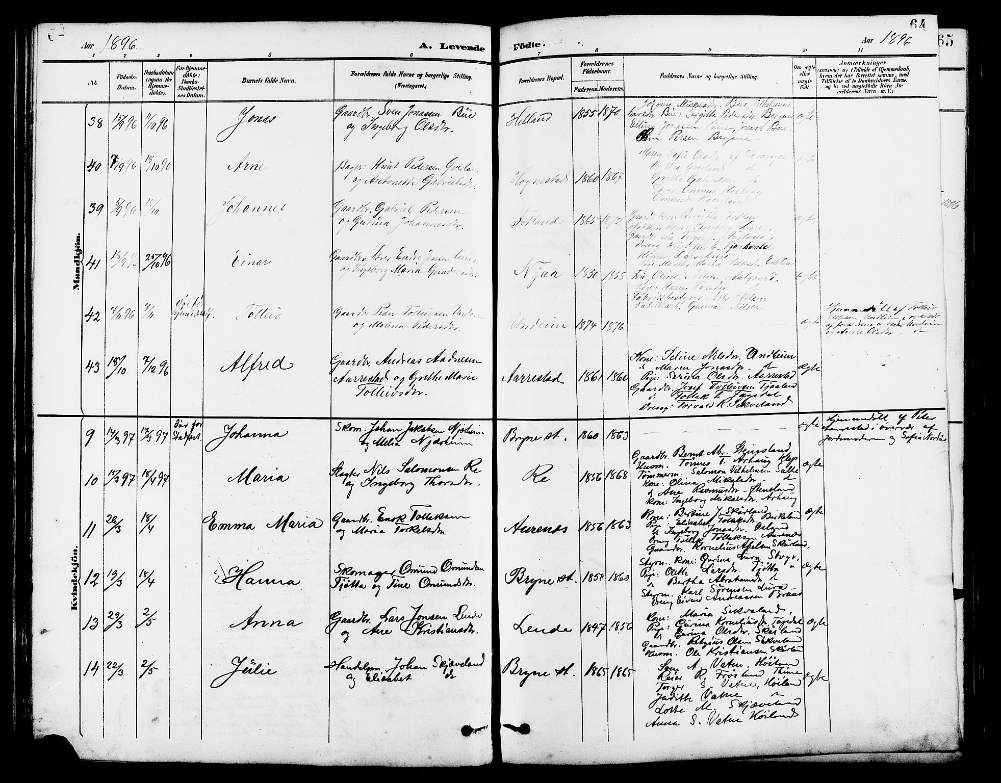 Lye sokneprestkontor, AV/SAST-A-101794/001/30BB/L0007: Parish register (copy) no. B 8, 1889-1909, p. 64