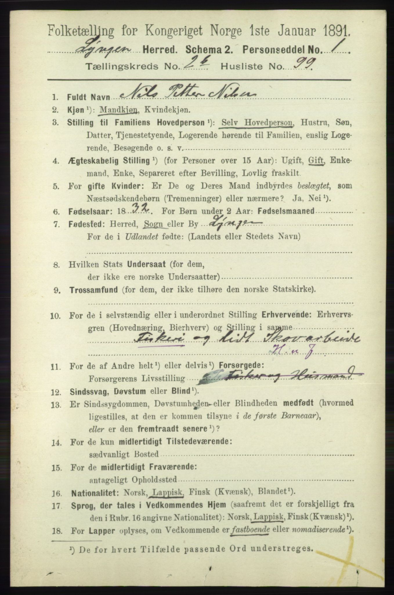 RA, 1891 census for 1938 Lyngen, 1891, p. 3056