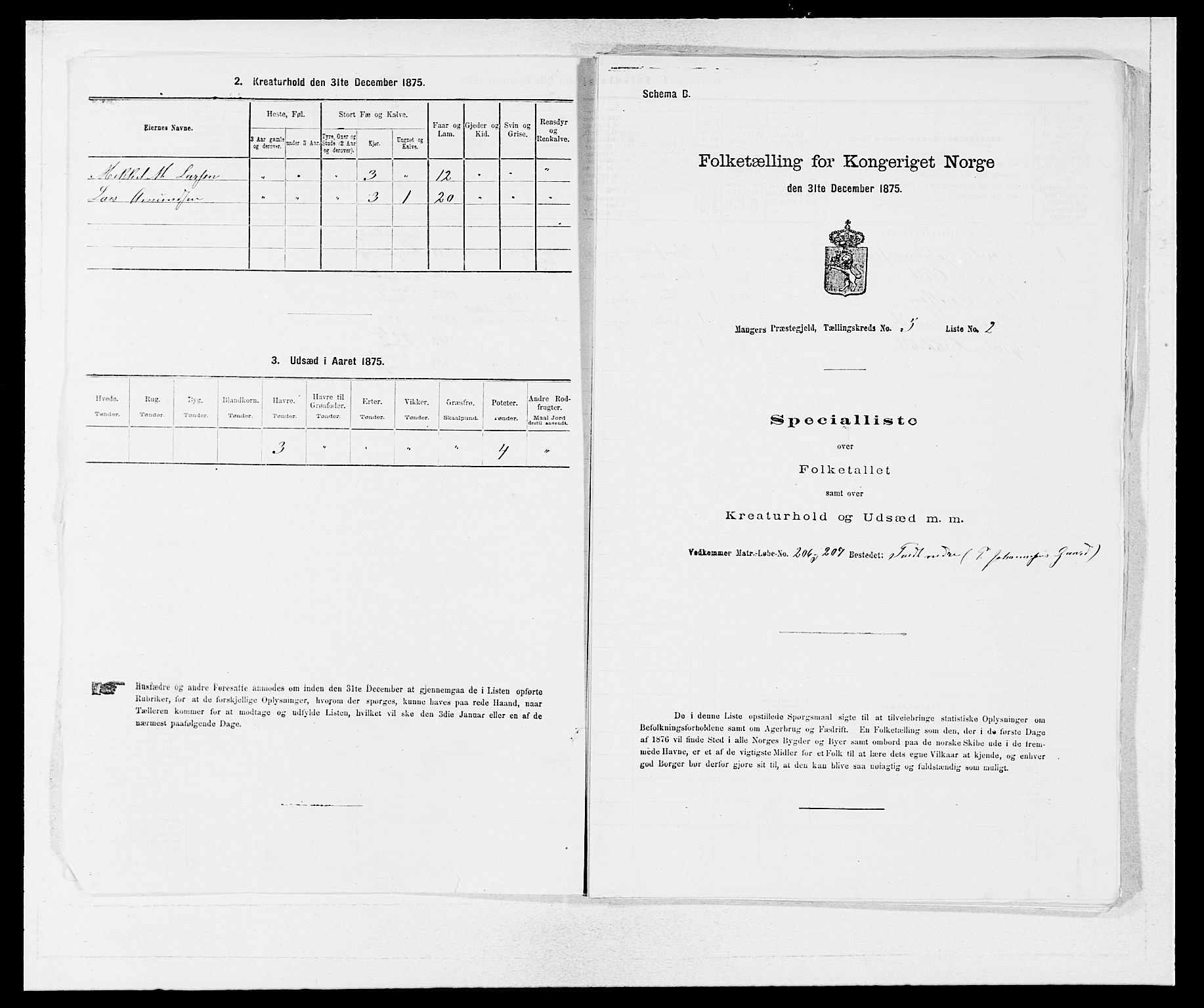 SAB, 1875 census for 1261P Manger, 1875, p. 708