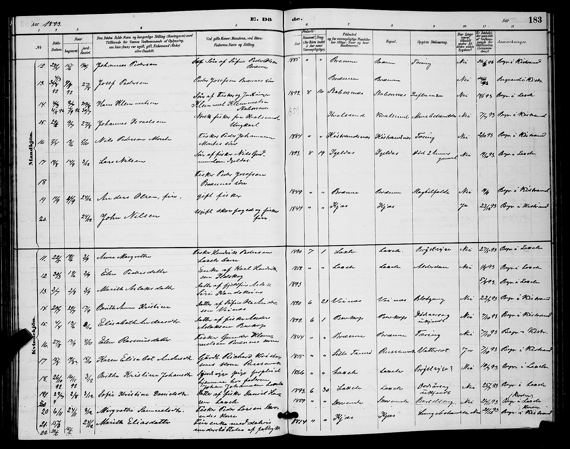 Kistrand/Porsanger sokneprestembete, AV/SATØ-S-1351/H/Hb/L0004.klokk: Parish register (copy) no. 4, 1885-1894, p. 183