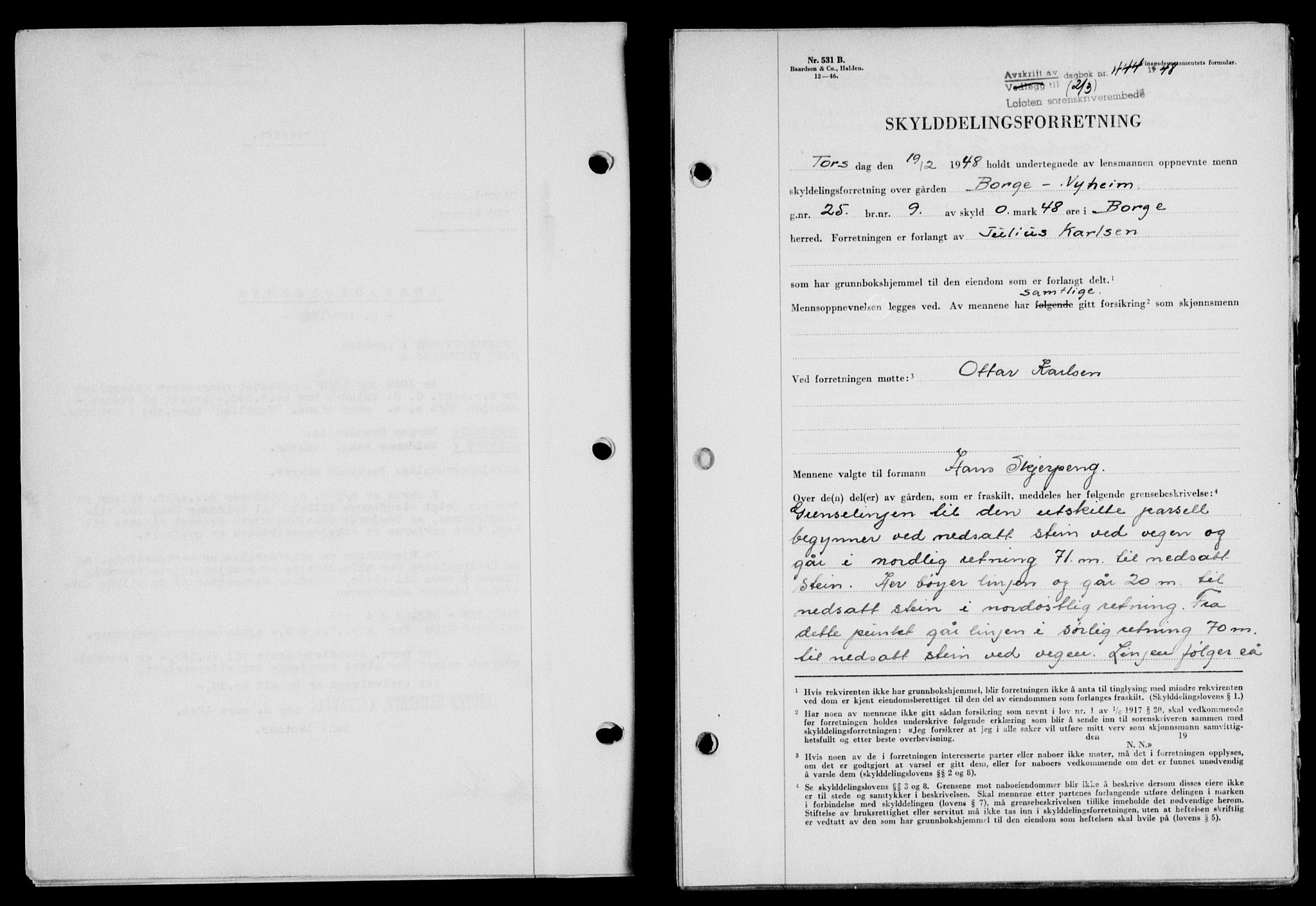 Lofoten sorenskriveri, SAT/A-0017/1/2/2C/L0018a: Mortgage book no. 18a, 1948-1948, Diary no: : 444/1948