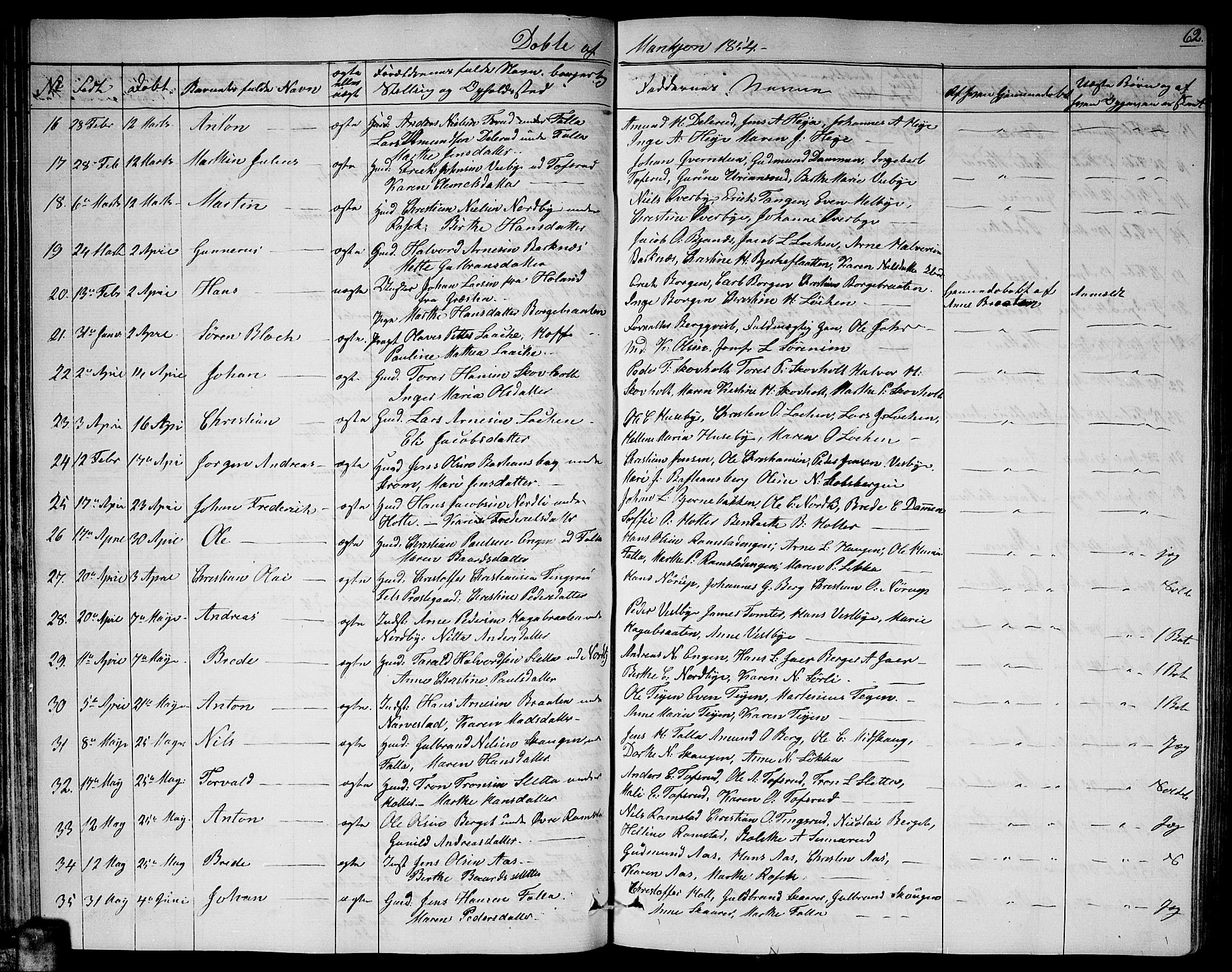 Fet prestekontor Kirkebøker, AV/SAO-A-10370a/G/Ga/L0002: Parish register (copy) no. I 2, 1843-1859, p. 62