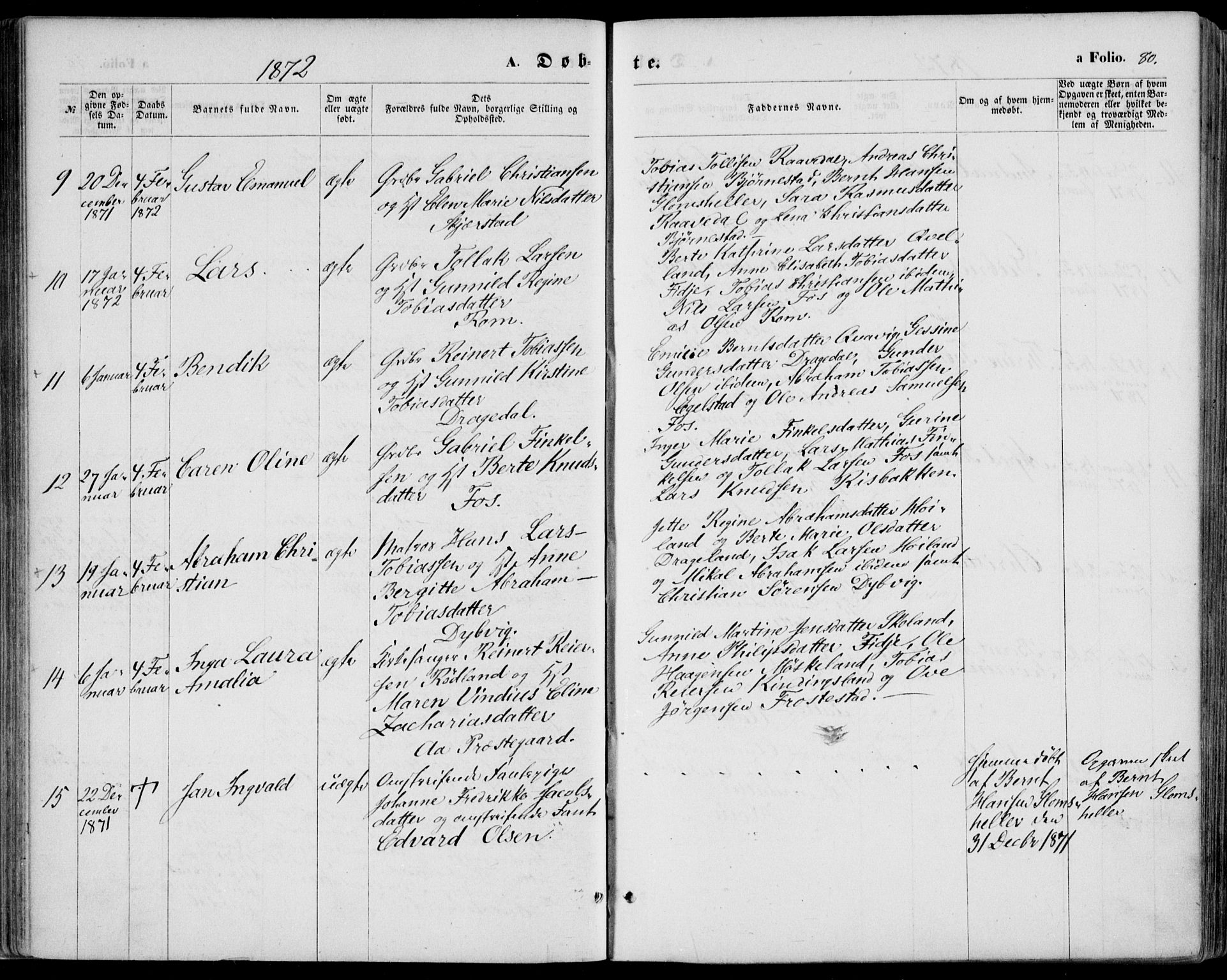 Lyngdal sokneprestkontor, AV/SAK-1111-0029/F/Fa/Fac/L0010: Parish register (official) no. A 10, 1865-1878, p. 80