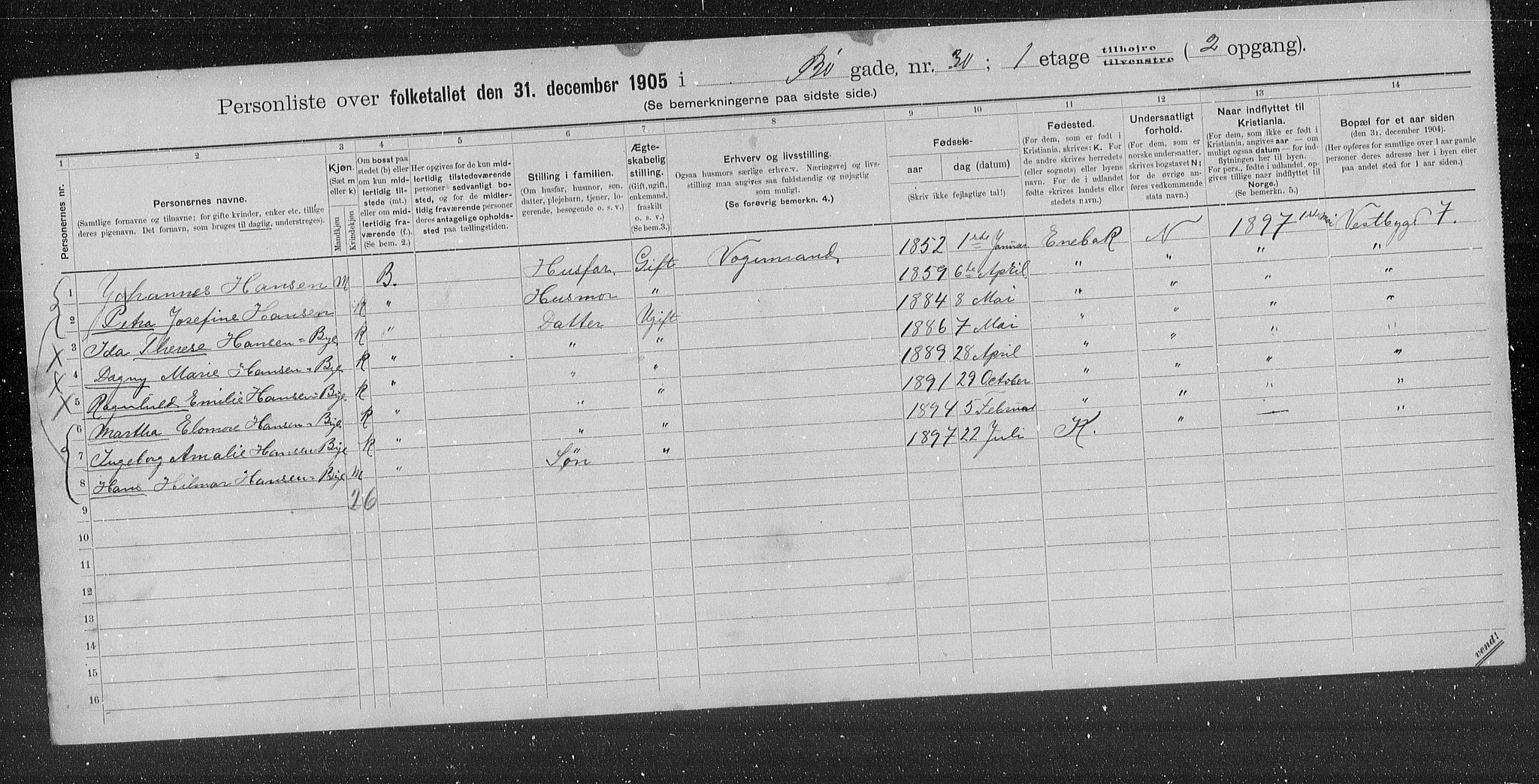 OBA, Municipal Census 1905 for Kristiania, 1905, p. 5923