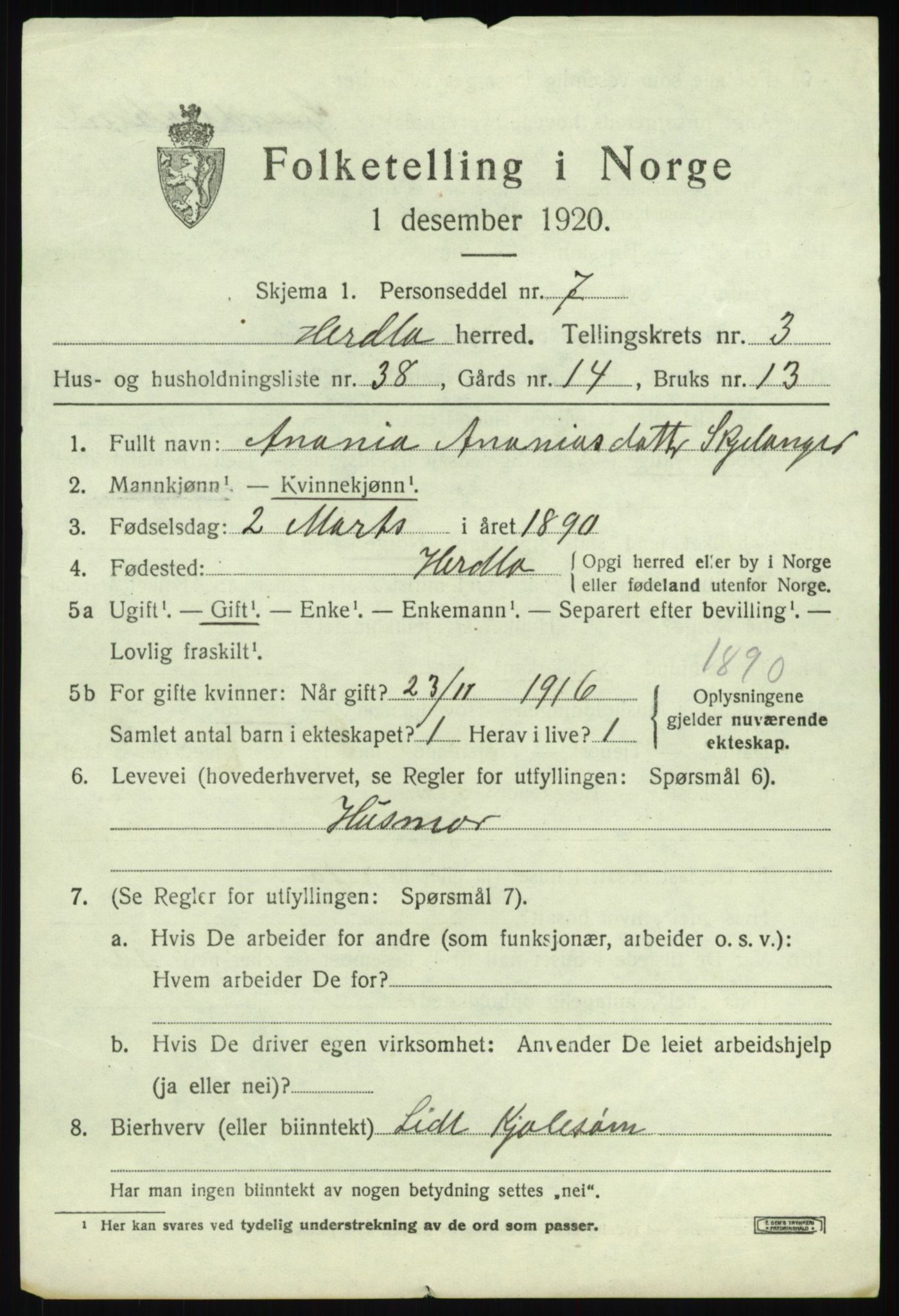 SAB, 1920 census for Herdla, 1920, p. 3301