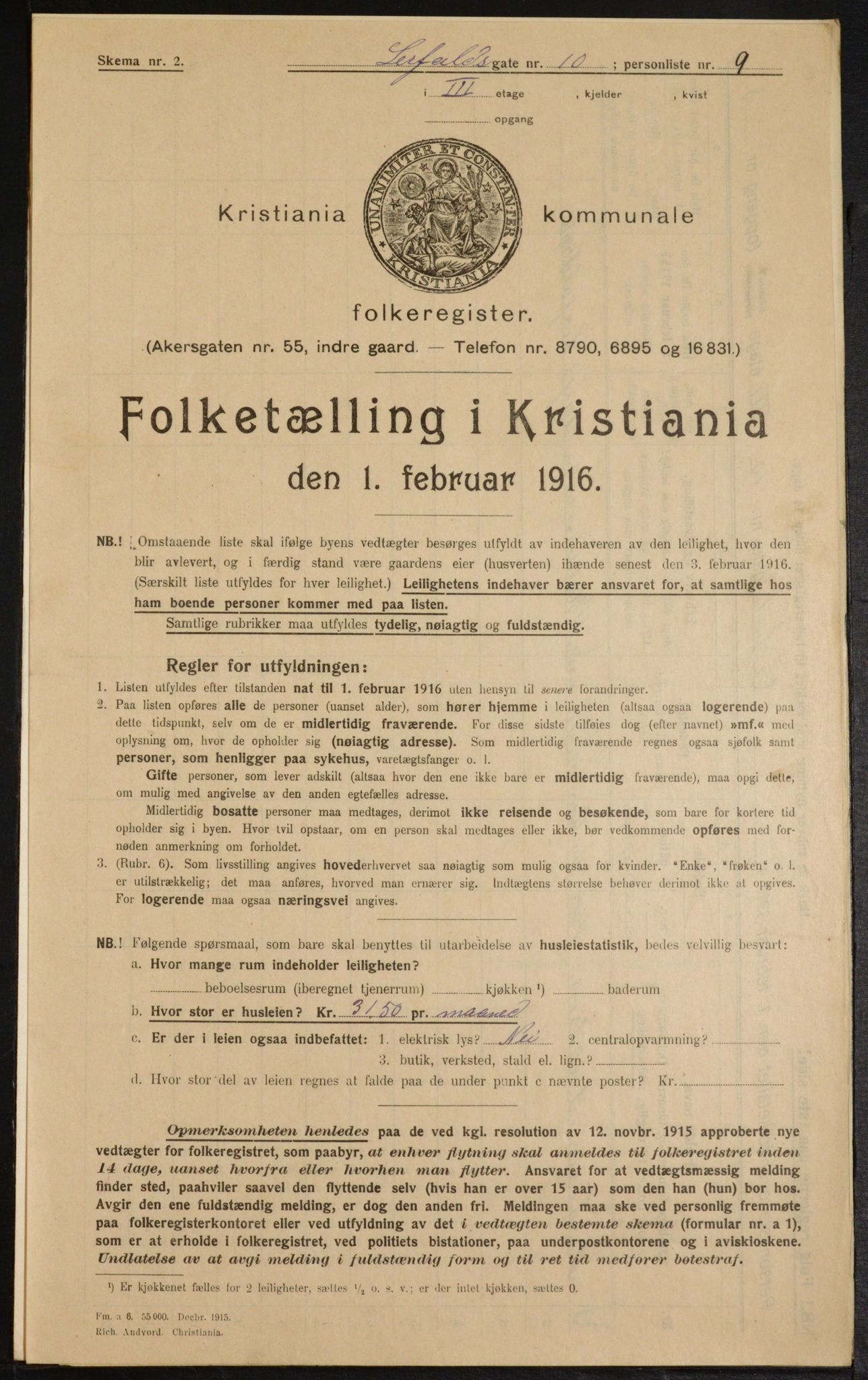 OBA, Municipal Census 1916 for Kristiania, 1916, p. 58726