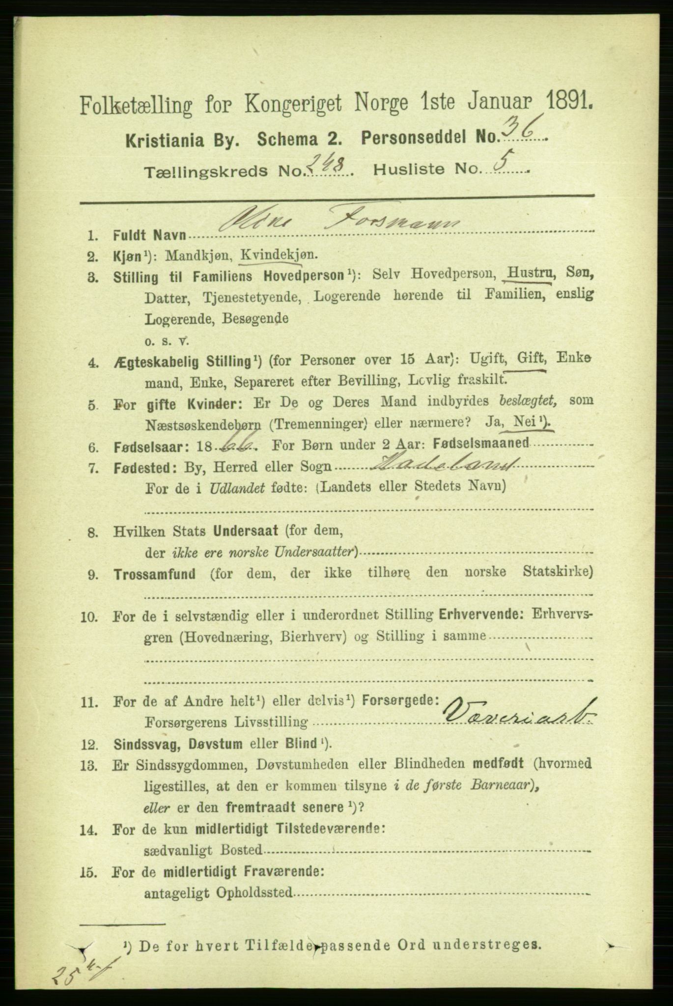 RA, 1891 census for 0301 Kristiania, 1891, p. 151212