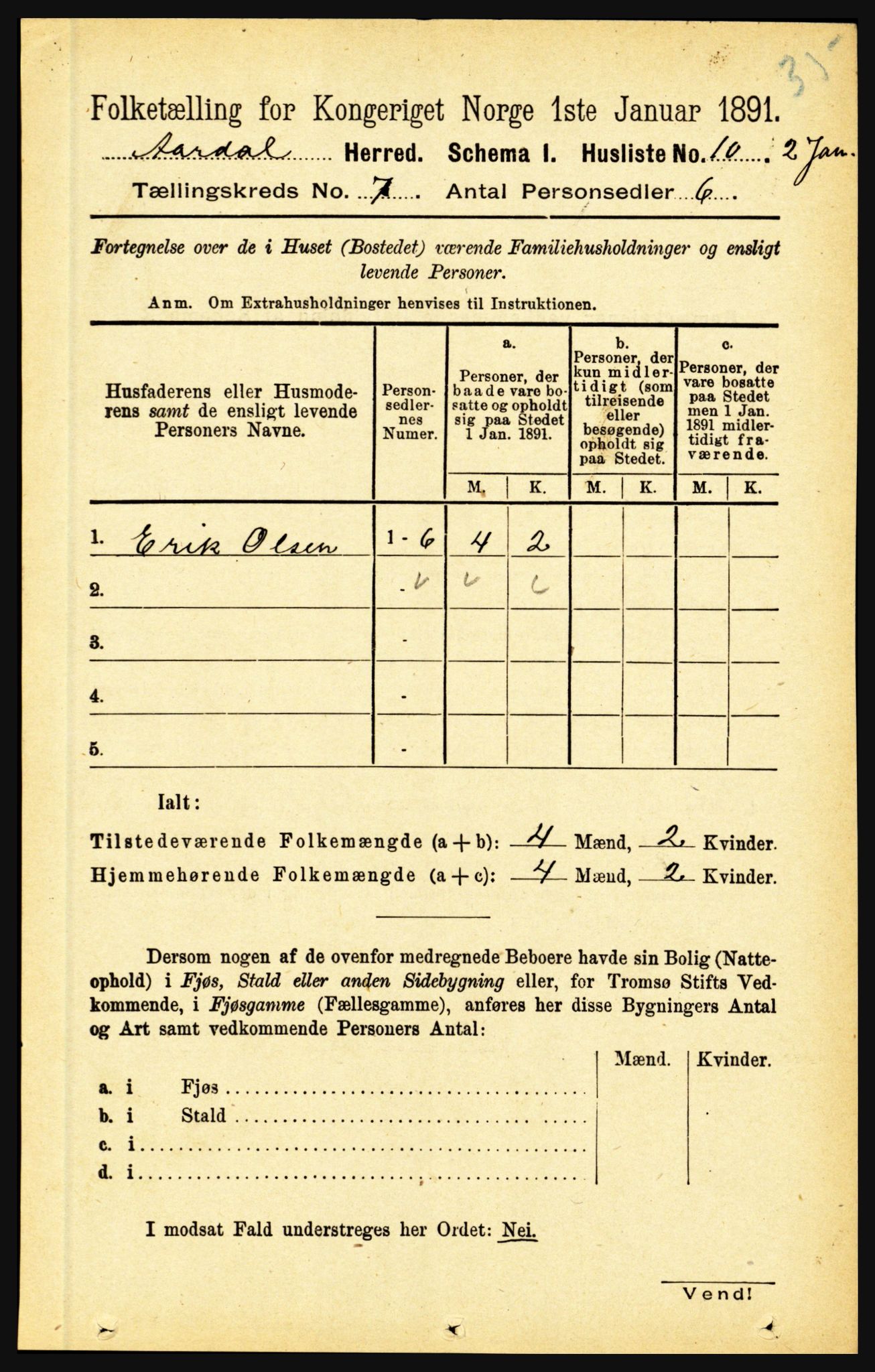 RA, 1891 census for 1424 Årdal, 1891, p. 1443