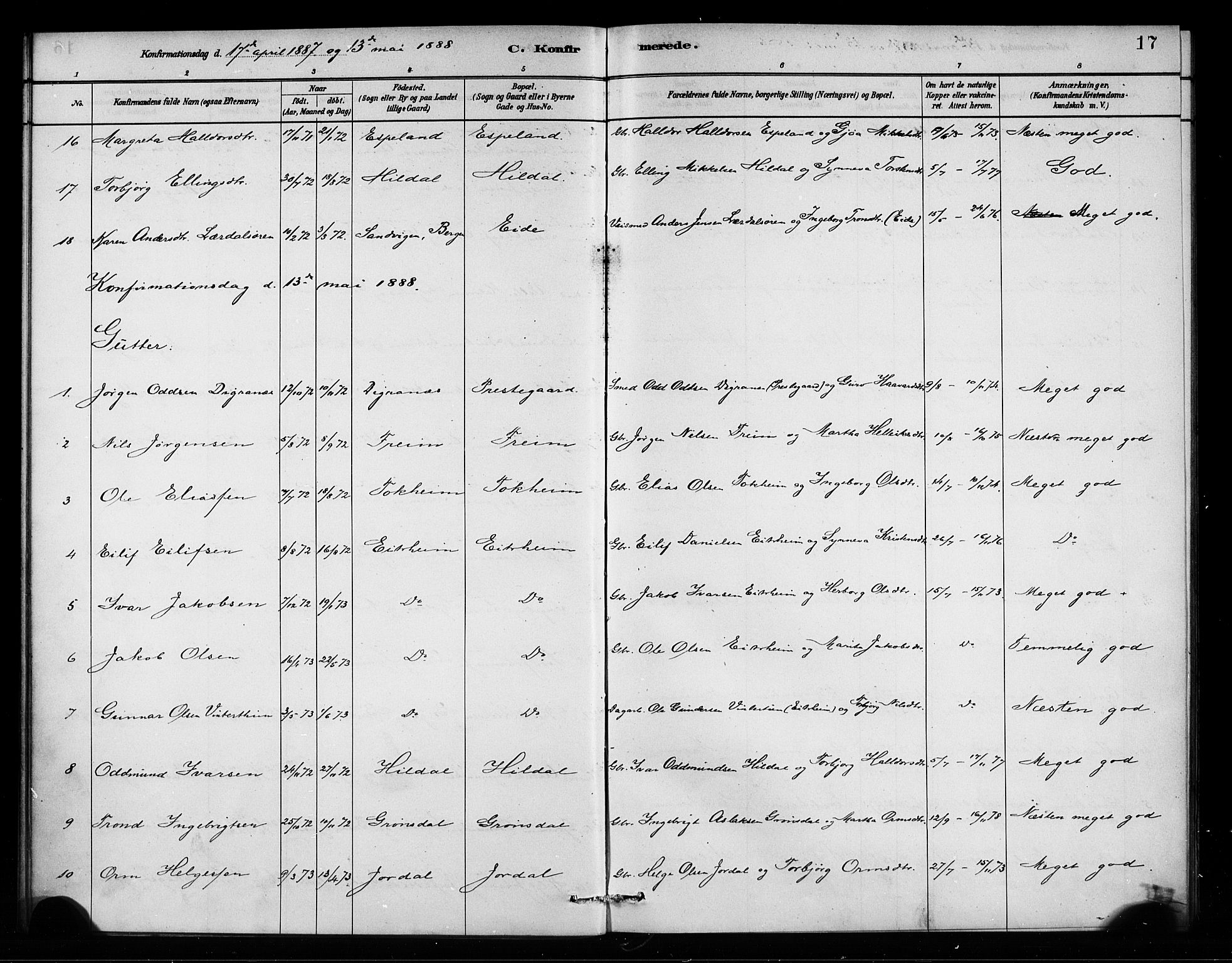 Odda Sokneprestembete, AV/SAB-A-77201/H/Haa: Parish register (official) no. A 2, 1880-1915, p. 17