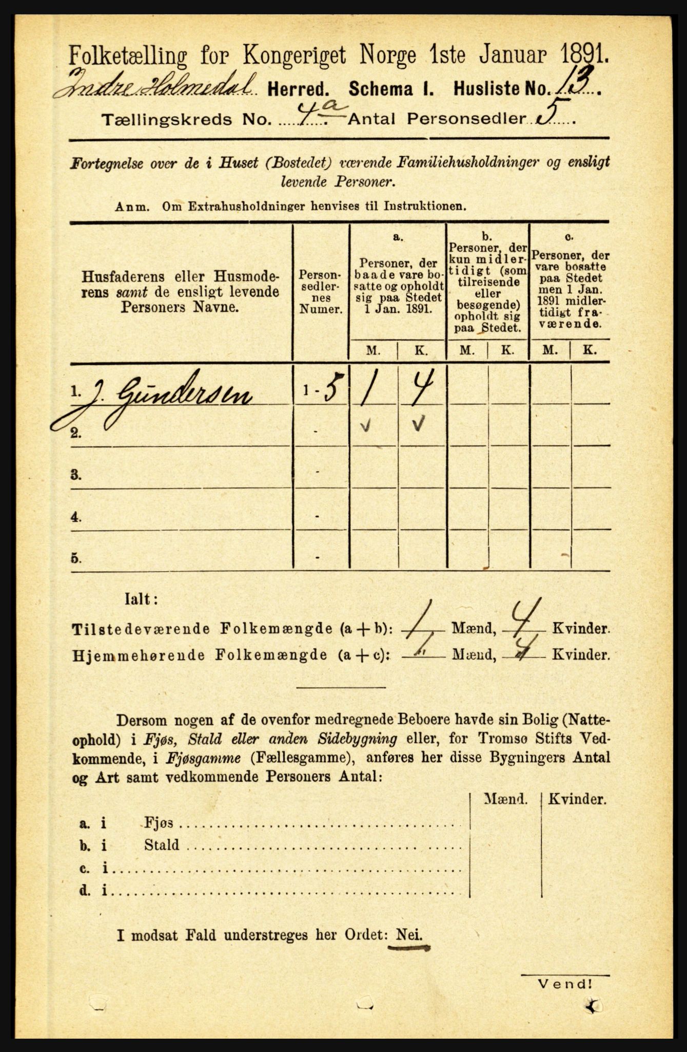 RA, 1891 census for 1430 Indre Holmedal, 1891, p. 1319