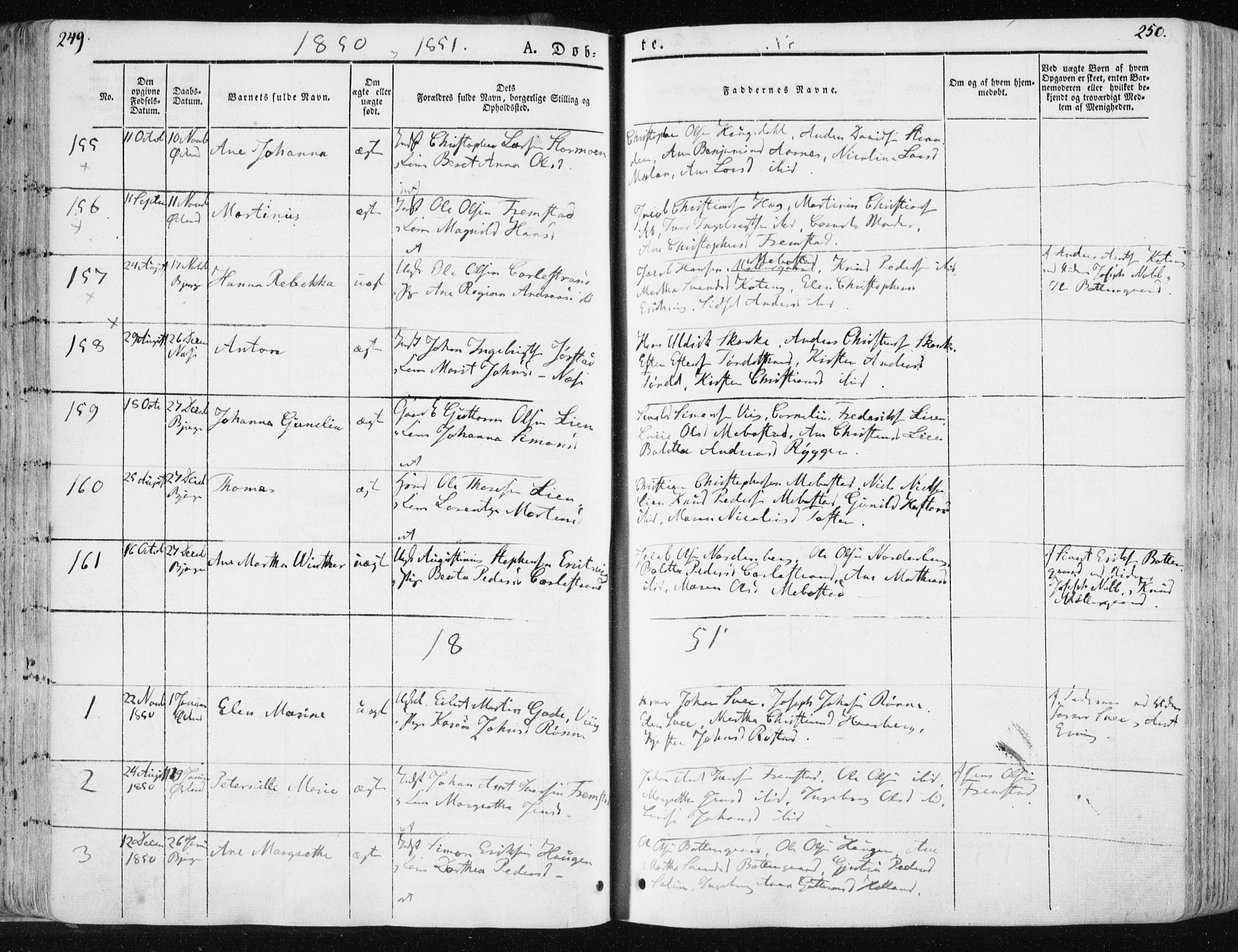 Ministerialprotokoller, klokkerbøker og fødselsregistre - Sør-Trøndelag, SAT/A-1456/659/L0736: Parish register (official) no. 659A06, 1842-1856, p. 249-250