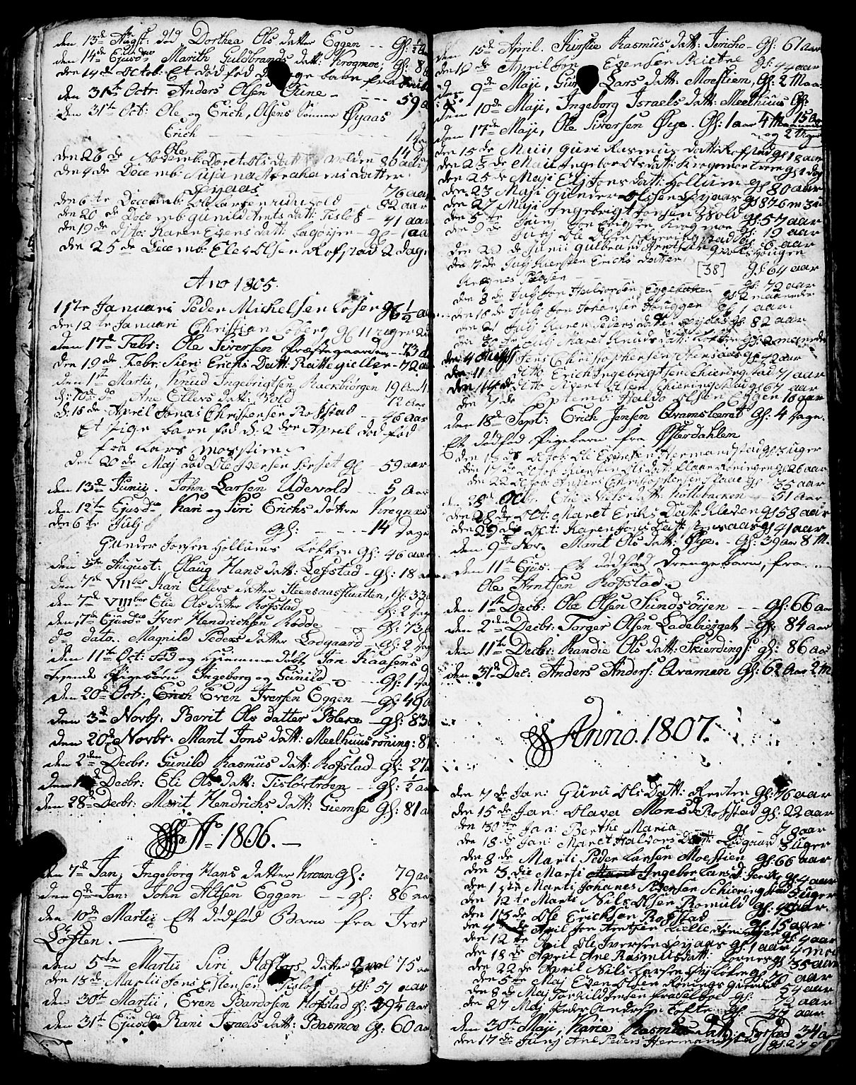 Ministerialprotokoller, klokkerbøker og fødselsregistre - Sør-Trøndelag, SAT/A-1456/691/L1091: Parish register (copy) no. 691C02, 1802-1815, p. 38