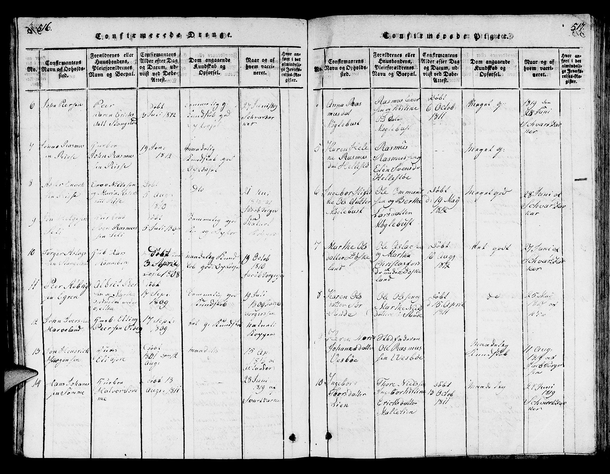 Håland sokneprestkontor, SAST/A-101802/001/30BB/L0001: Parish register (copy) no. B 1, 1815-1845, p. 516-517