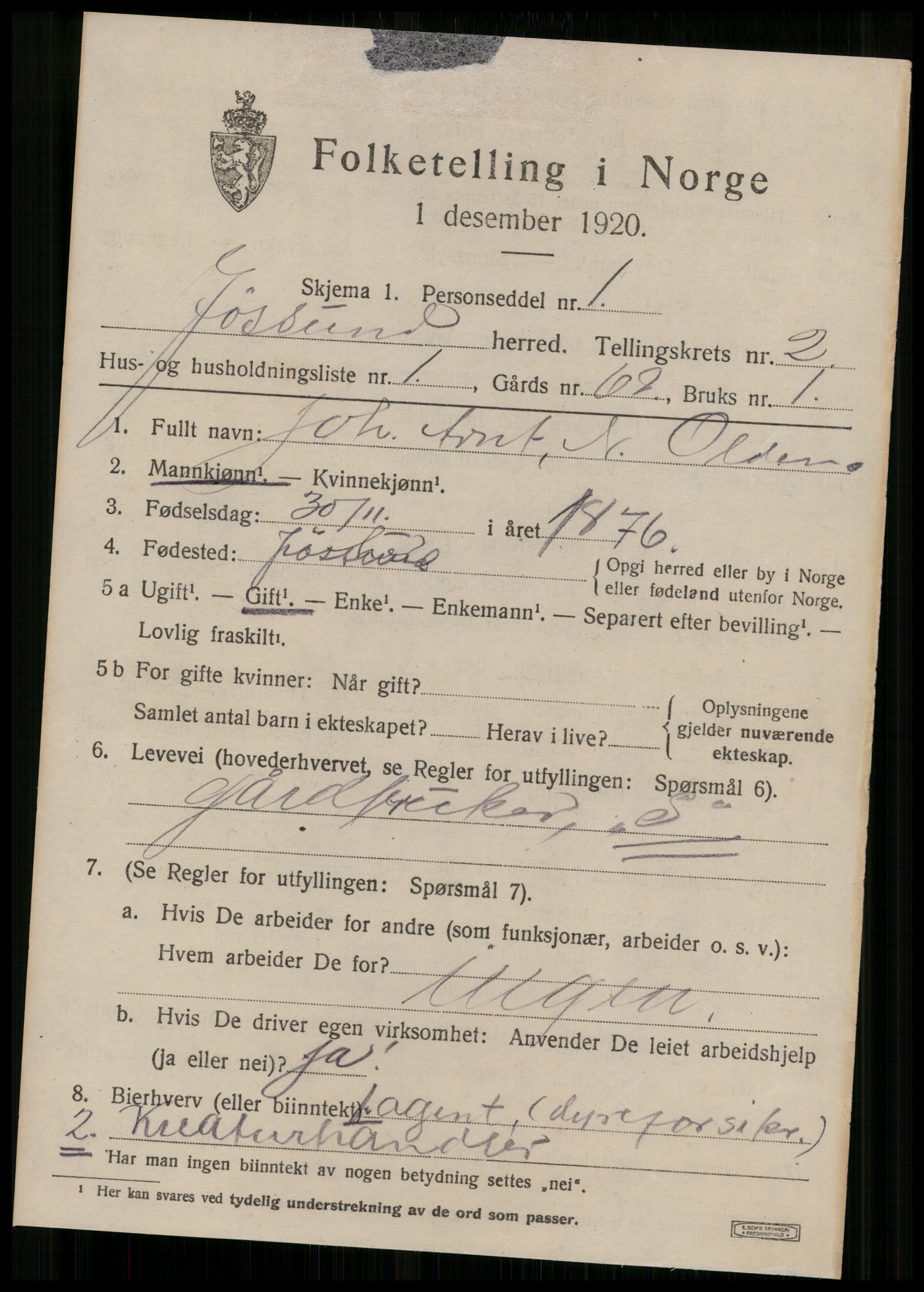 SAT, 1920 census for Jøssund, 1920, p. 1332