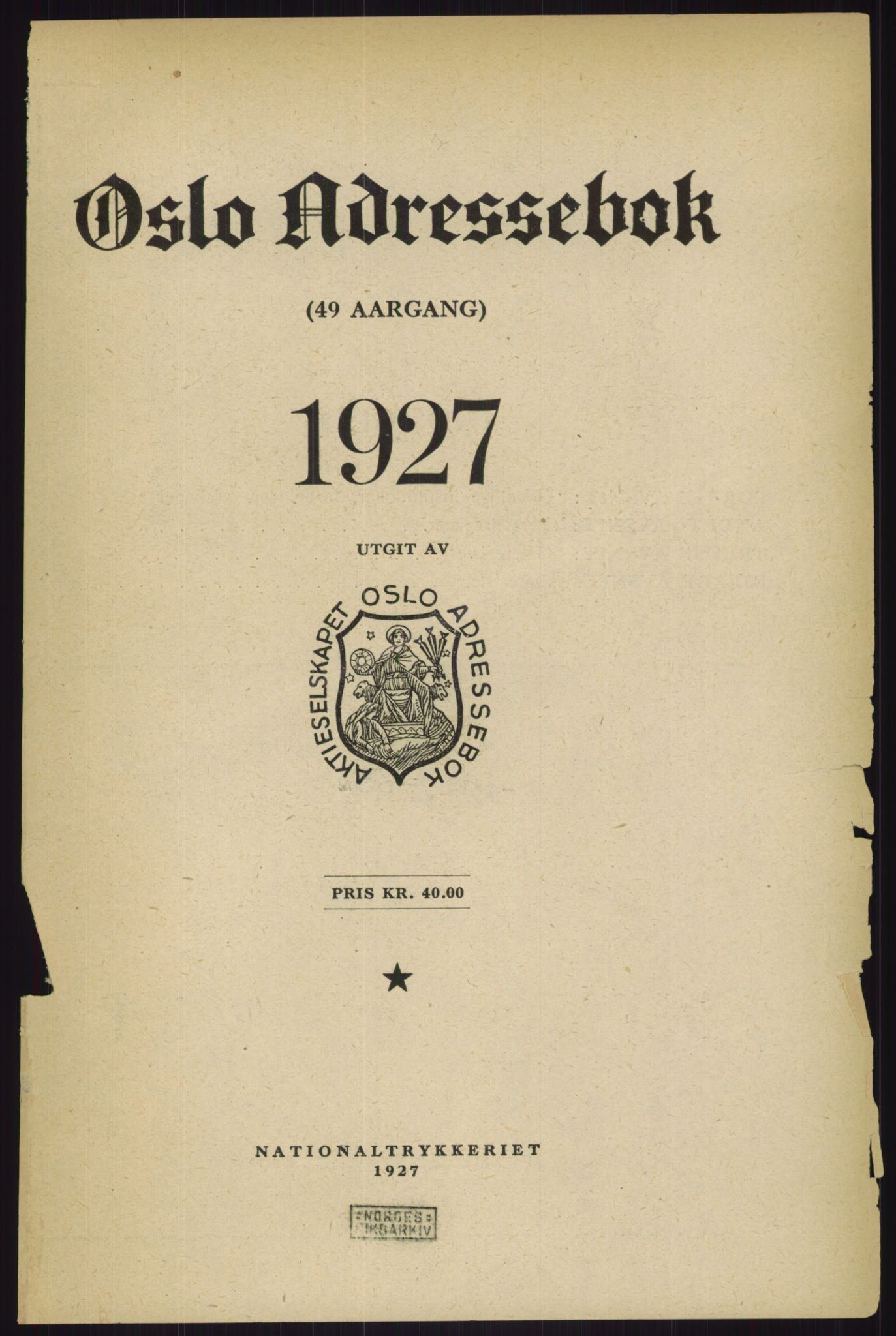 Kristiania/Oslo adressebok, PUBL/-, 1927