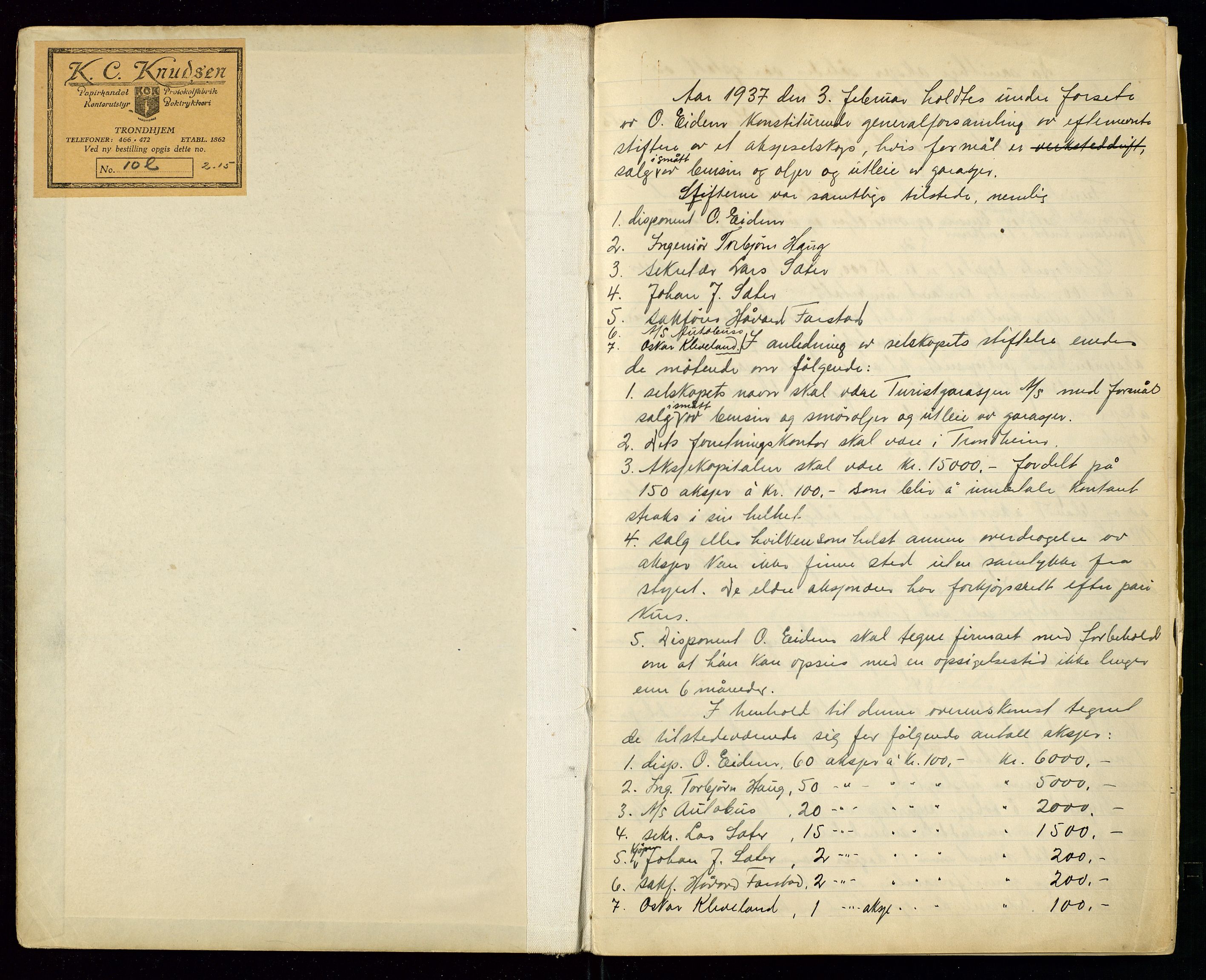 PA 1515 - Turistgarasjen A/S, AV/SAST-A-101920/A/L0001: Forhandlingsprotokoll, 1937-1958, p. 2