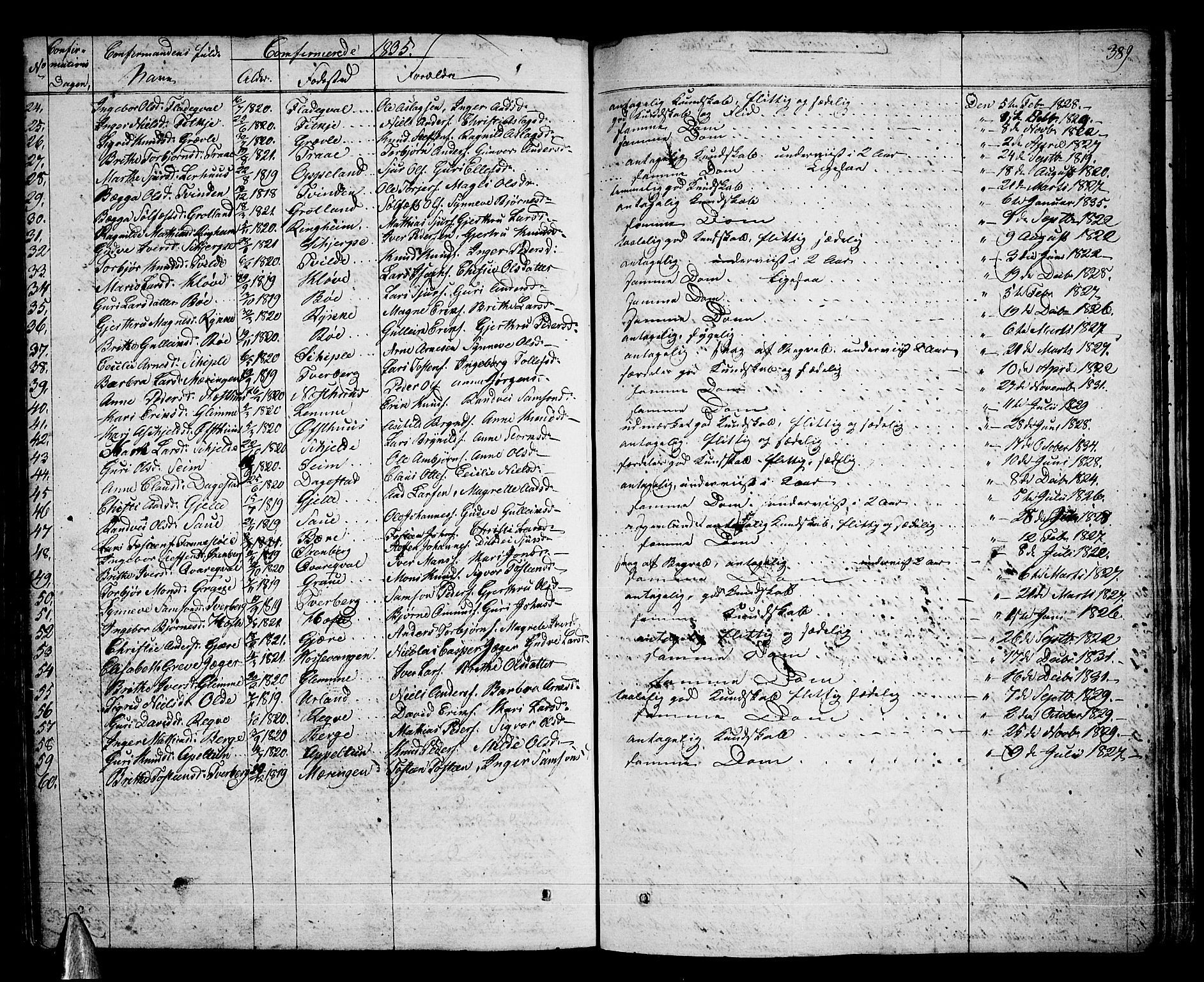 Voss sokneprestembete, SAB/A-79001/H/Haa: Parish register (official) no. A 12, 1823-1837, p. 389