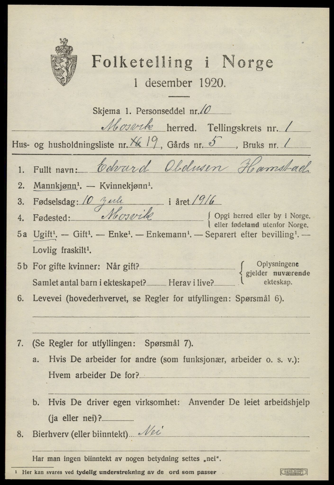 SAT, 1920 census for Mosvik, 1920, p. 558