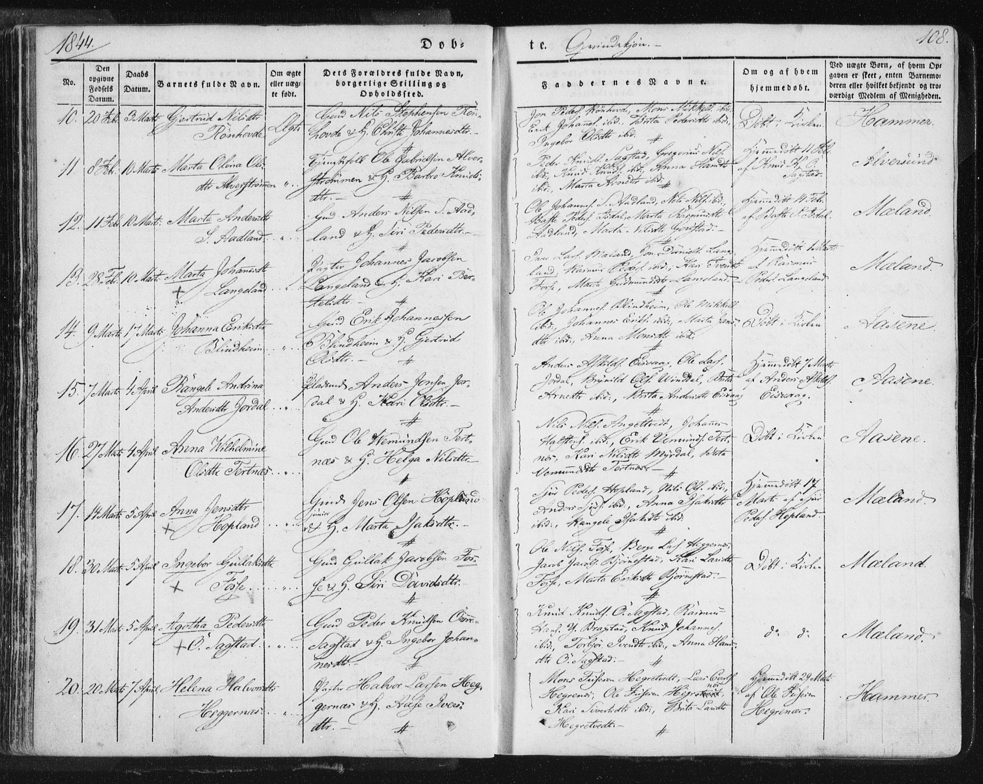 Hamre sokneprestembete, AV/SAB-A-75501/H/Ha/Haa/Haaa/L0012: Parish register (official) no. A 12, 1834-1845, p. 108